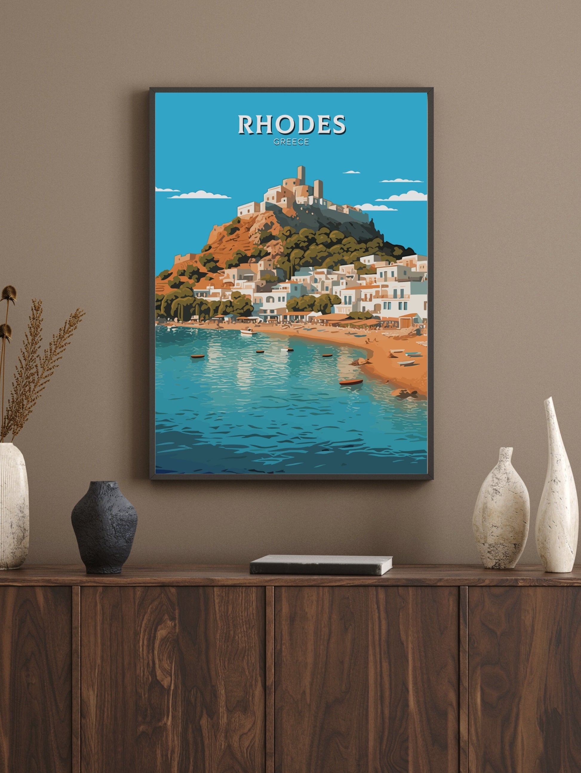 Rhodes Island Poster | Rhodes Travel Print | Rhodes Illustration | Greece Poster | Greek Island | Greece Home Decor | Travel Poster | ID 405