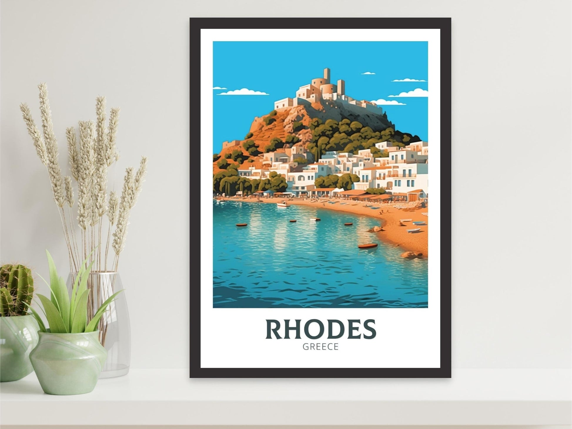 Rhodes Island Print | Rhodes Travel Poster | Rhodes Illustration | Greece Poster | Greek Island | Greece Home Decor | Travel Poster | ID 406