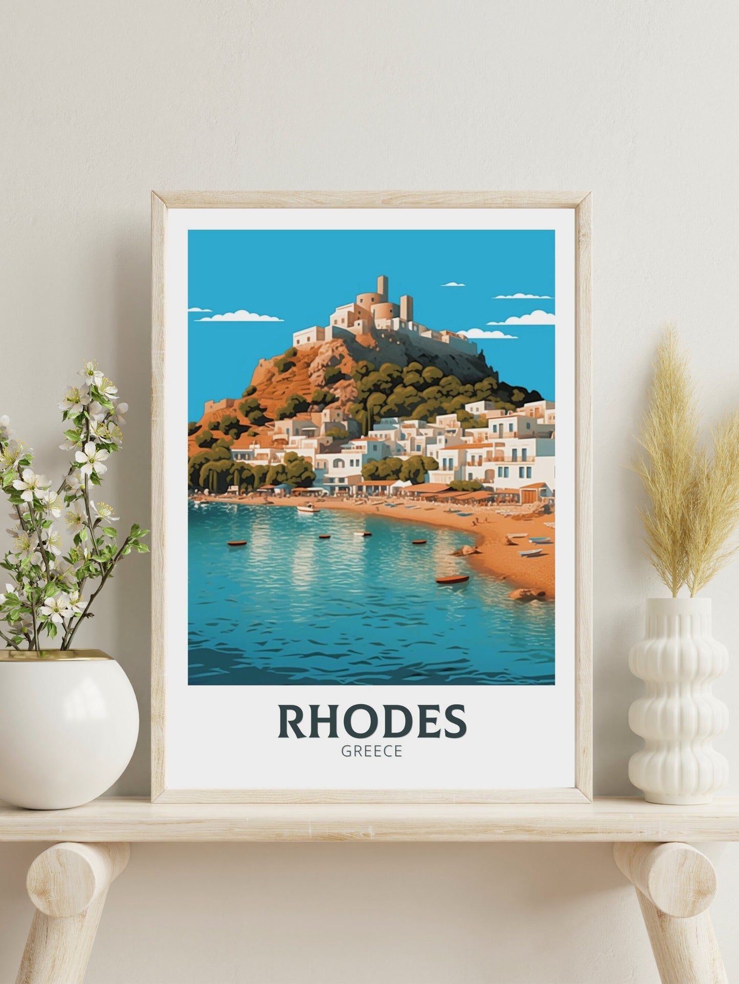 Rhodes Island Print | Rhodes Travel Poster | Rhodes Illustration | Greece Poster | Greek Island | Greece Home Decor | Travel Poster | ID 406