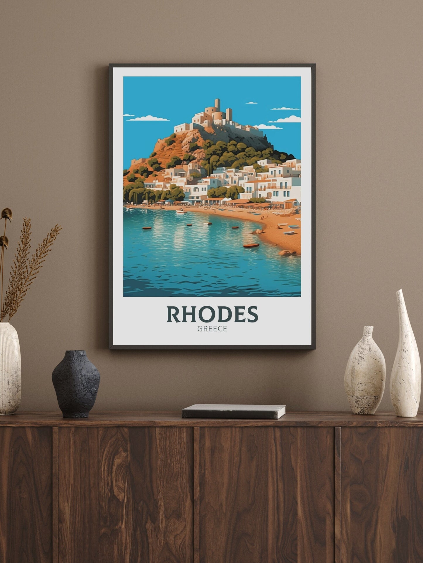 Rhodes Island Print | Rhodes Travel Poster | Rhodes Illustration | Greece Poster | Greek Island | Greece Home Decor | Travel Poster | ID 406