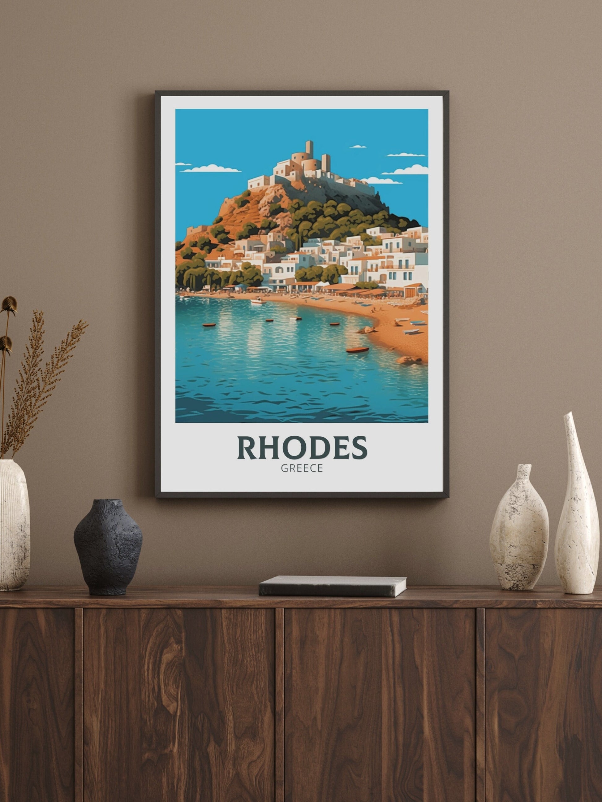 Rhodes Island Print | Rhodes Travel Poster | Rhodes Illustration | Greece Poster | Greek Island | Greece Home Decor | Travel Poster | ID 406