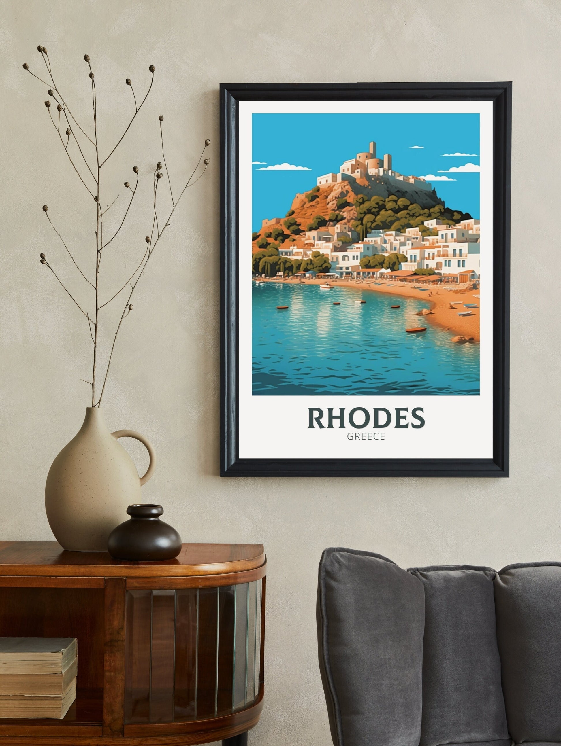 Rhodes Island Print | Rhodes Travel Poster | Rhodes Illustration | Greece Poster | Greek Island | Greece Home Decor | Travel Poster | ID 406