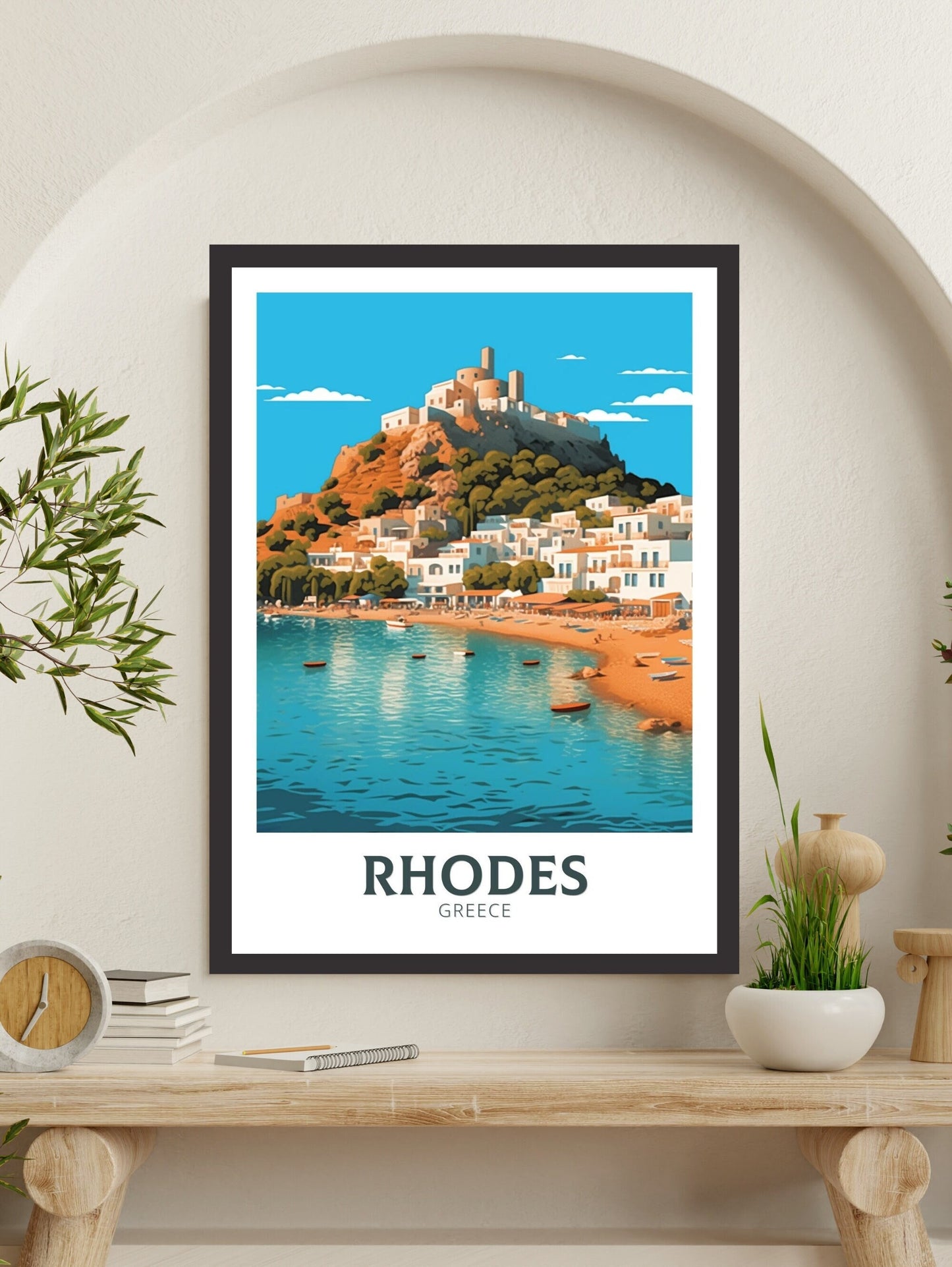 Rhodes Island Print | Rhodes Travel Poster | Rhodes Illustration | Greece Poster | Greek Island | Greece Home Decor | Travel Poster | ID 406