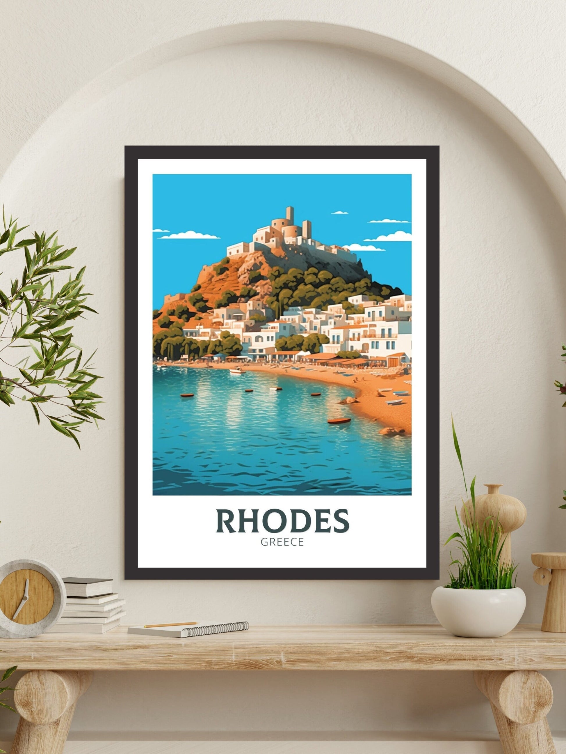 Rhodes Island Print | Rhodes Travel Poster | Rhodes Illustration | Greece Poster | Greek Island | Greece Home Decor | Travel Poster | ID 406