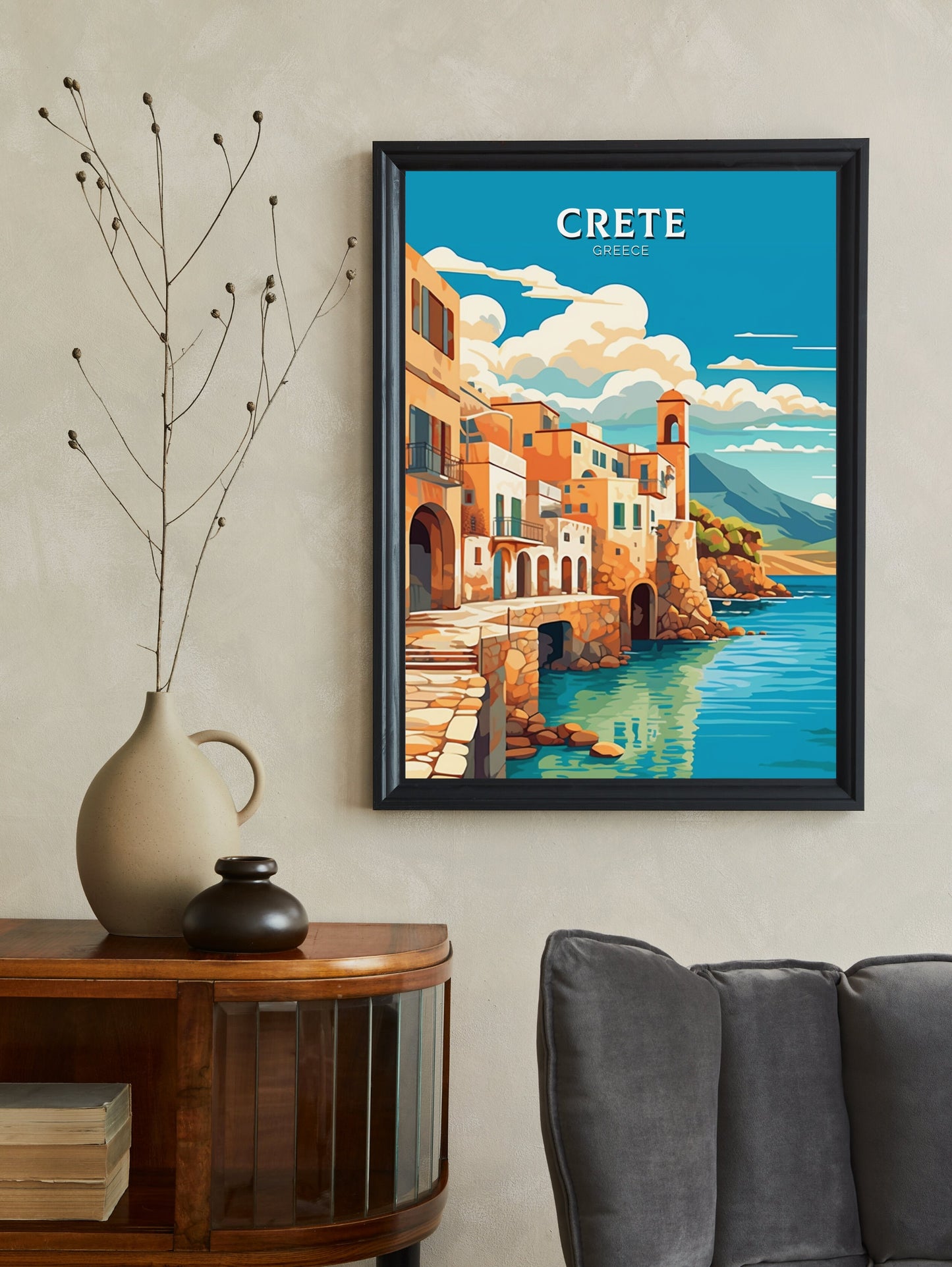 Crete Travel Poster | Crete Illustration | Crete Print | Greece Print | Greece Home Décor | Crete Design Art | Greek island | ID 400