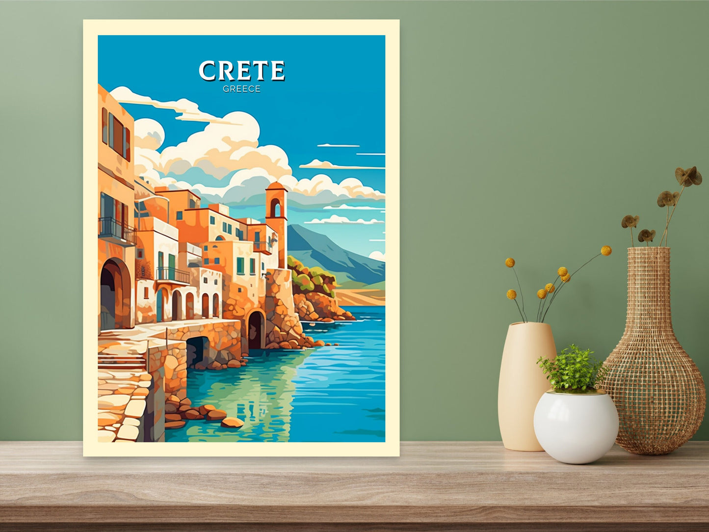 Crete Travel Poster | Crete Illustration | Crete Print | Greece Print | Greece Home Décor | Crete Design Art | Greek island | ID 400