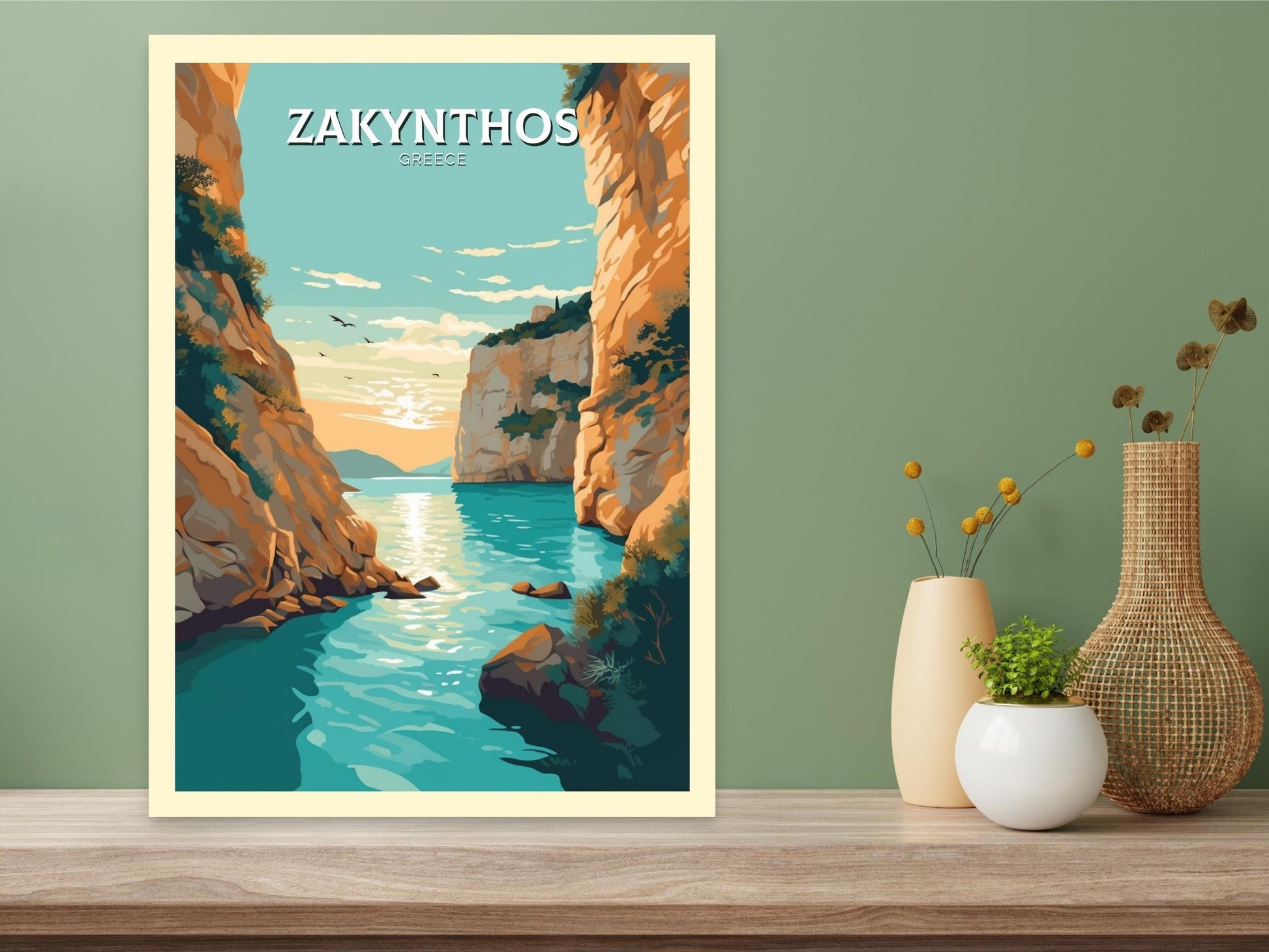 Zakynthos Travel Poster | Zakynthos Illustration | Zakynthos Print | Greece Print | Greece Home Décor | Zakynthos Art | Greek island ID 407