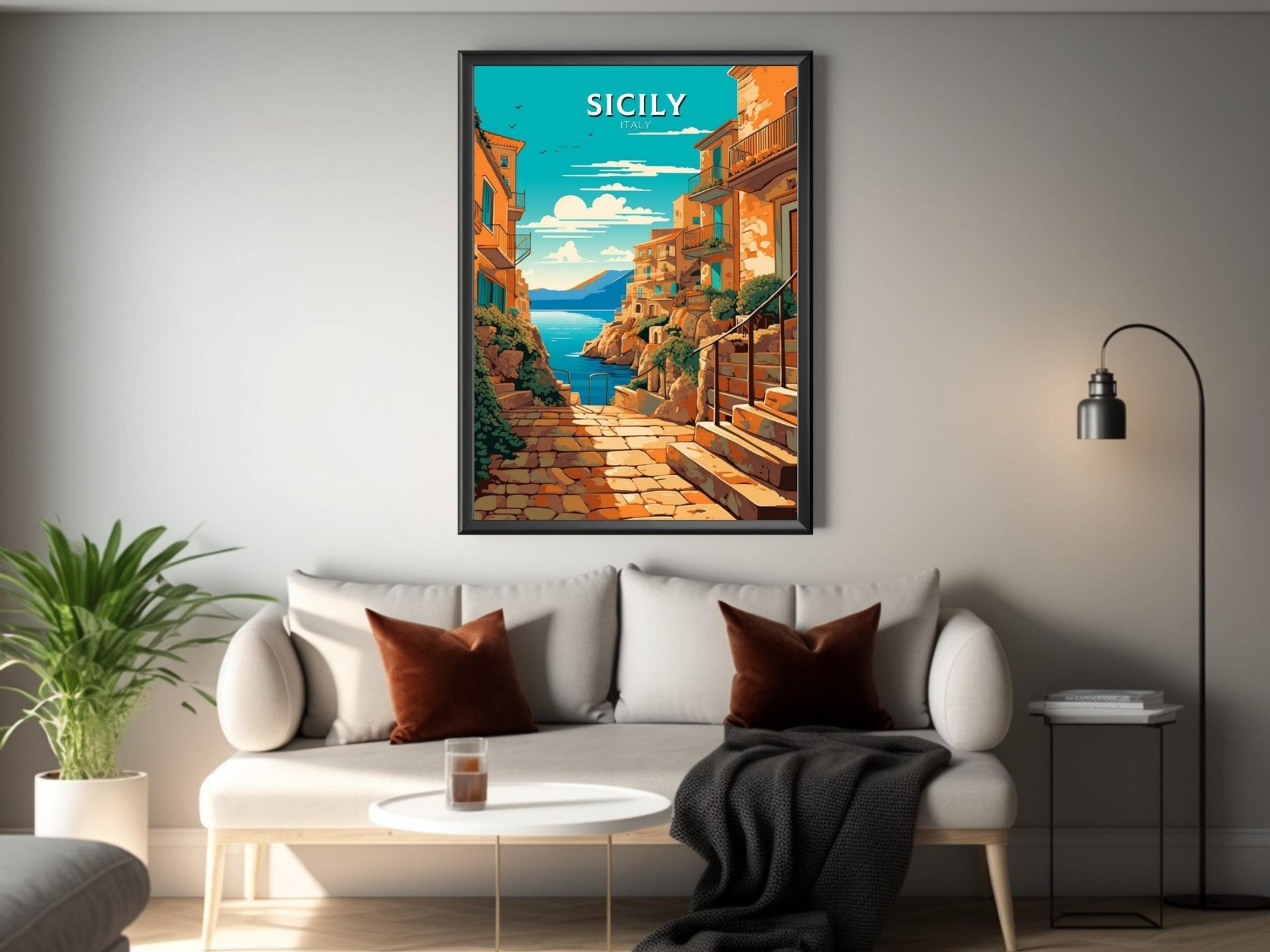 Sicily Travel Print | Sicily Travel Poster | Sicily Illustration | Sicily Wall Art | Italy Poster | Italy Home Décor | Sicily Poster ID 414