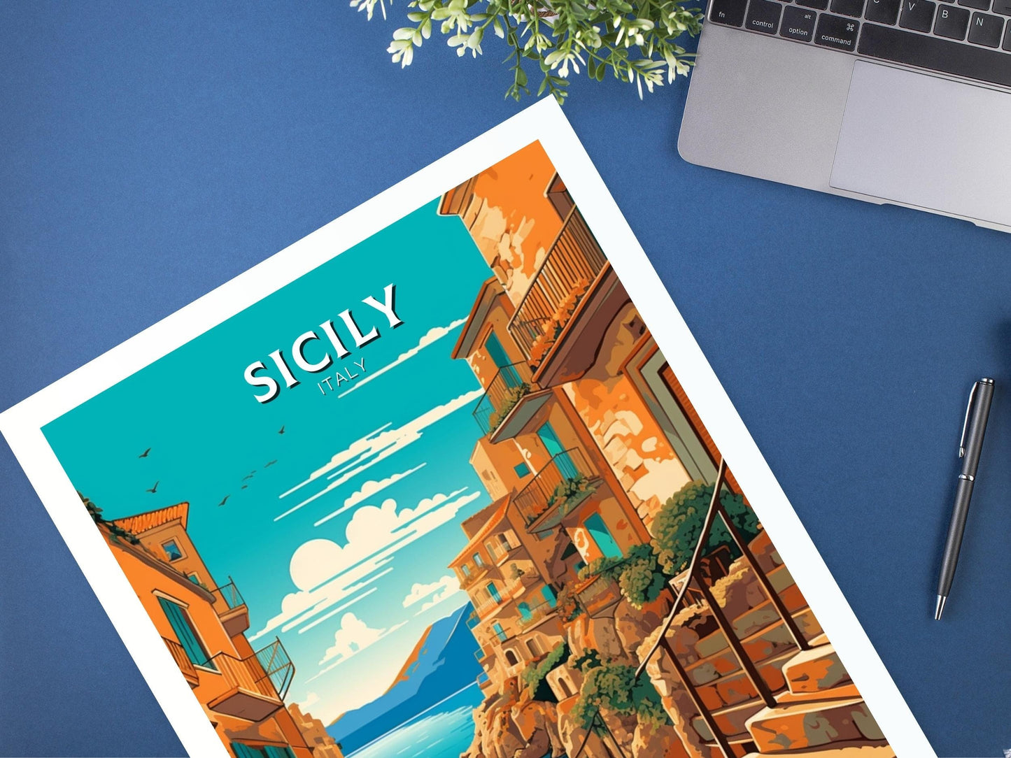 Sicily Travel Print | Sicily Travel Poster | Sicily Illustration | Sicily Wall Art | Italy Poster | Italy Home Décor | Sicily Poster ID 414