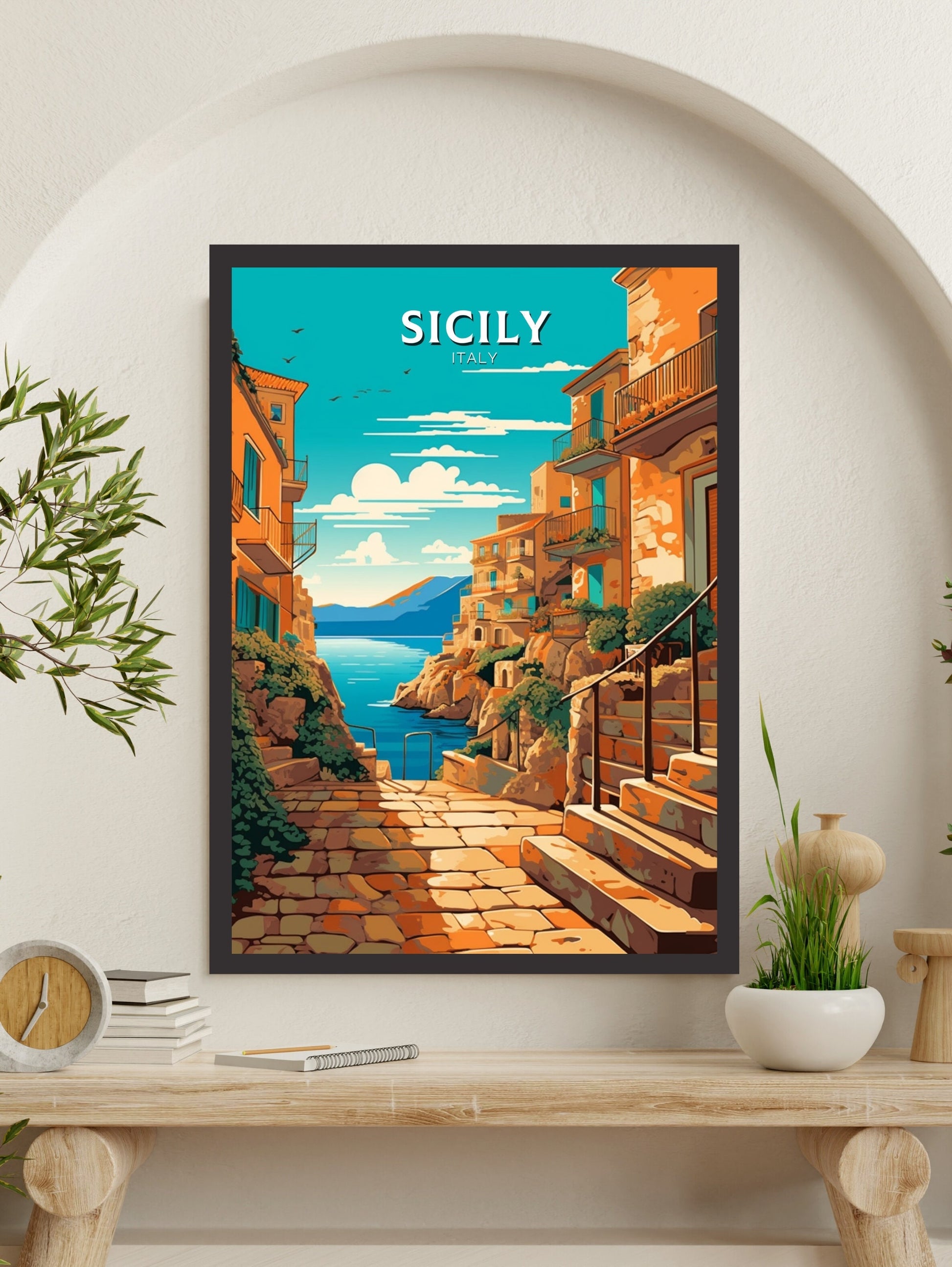 Sicily Travel Print | Sicily Travel Poster | Sicily Illustration | Sicily Wall Art | Italy Poster | Italy Home Décor | Sicily Poster ID 414