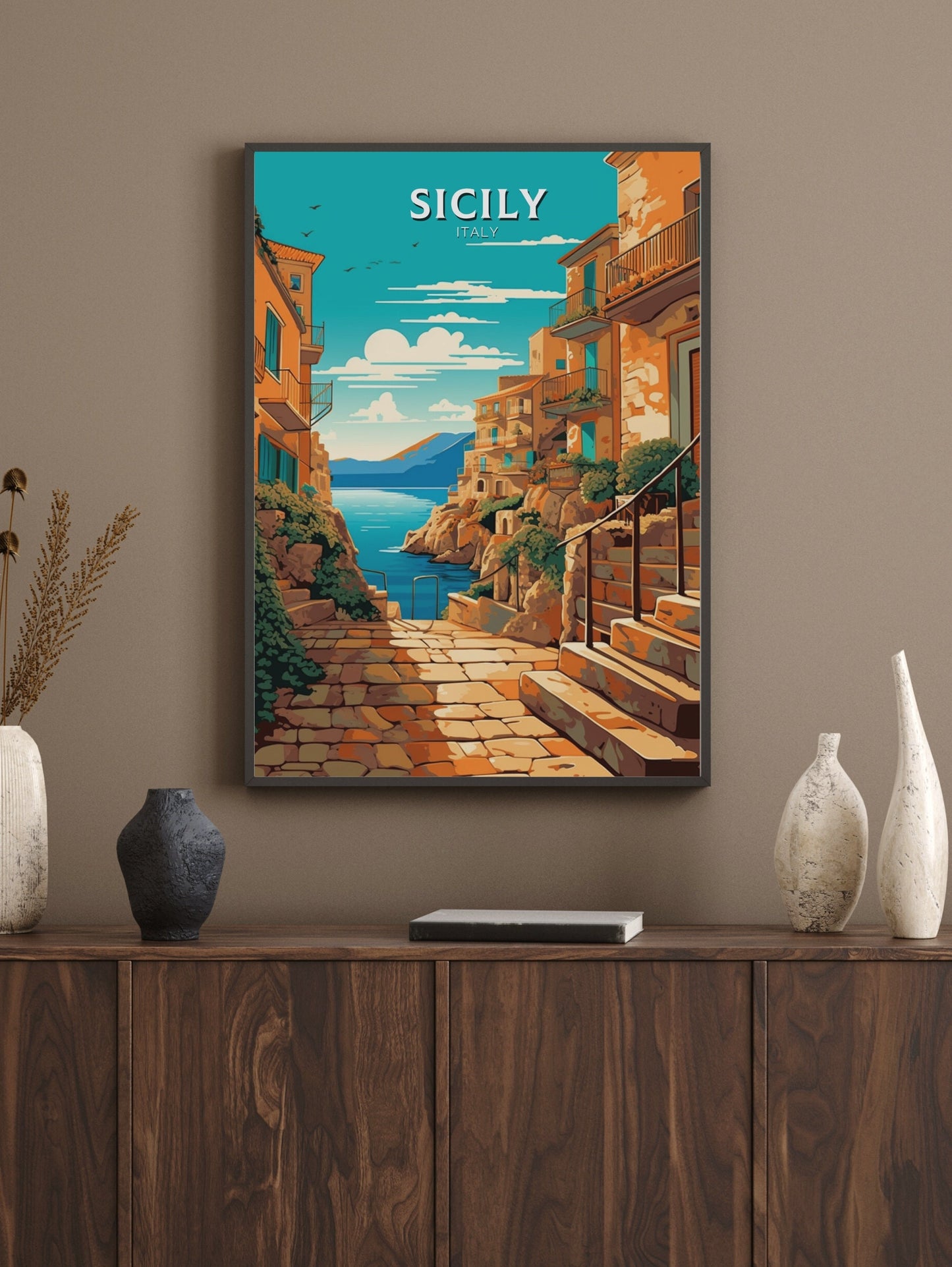 Sicily Travel Print | Sicily Travel Poster | Sicily Illustration | Sicily Wall Art | Italy Poster | Italy Home Décor | Sicily Poster ID 414