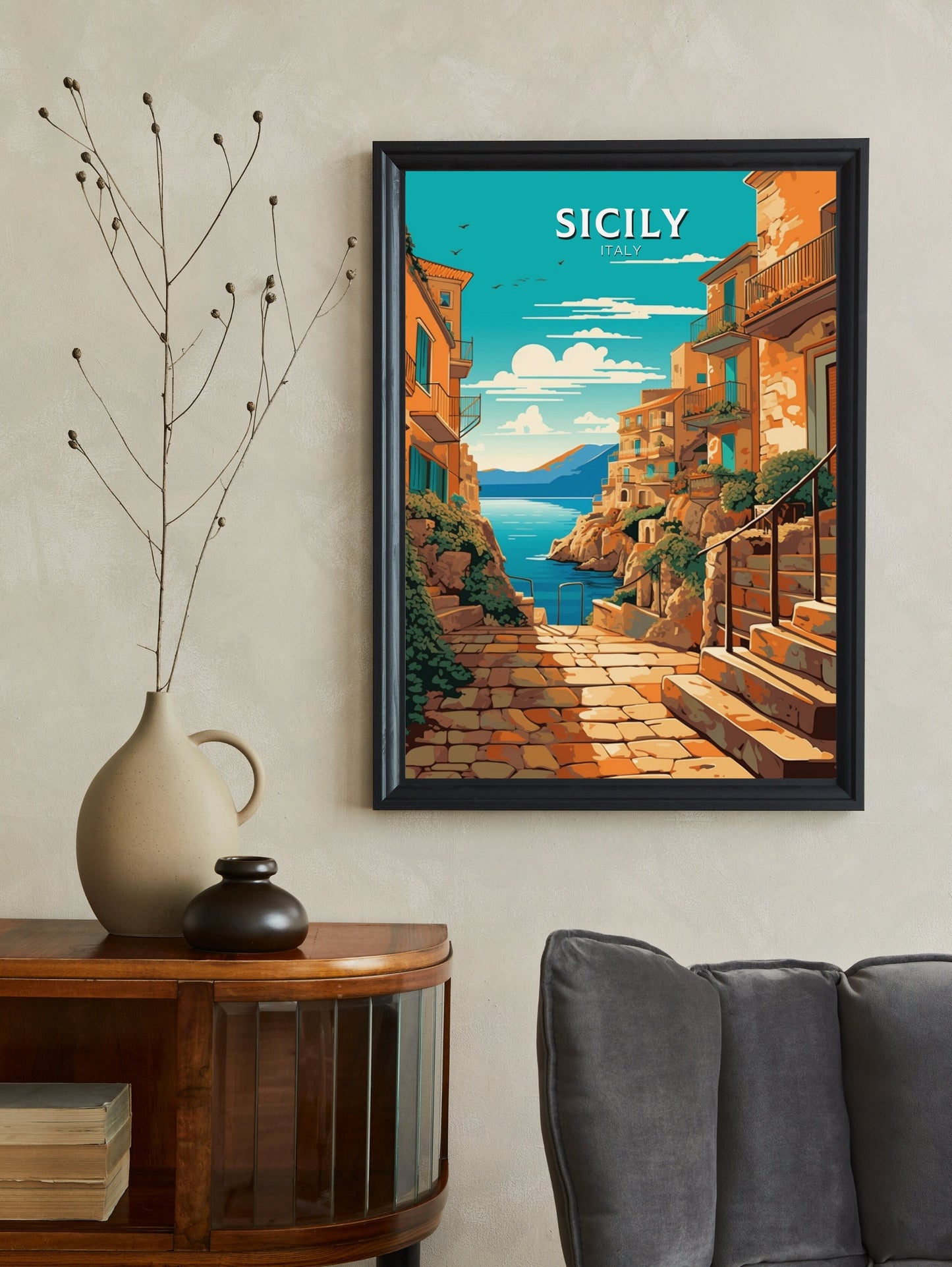 Sicily Travel Print | Sicily Travel Poster | Sicily Illustration | Sicily Wall Art | Italy Poster | Italy Home Décor | Sicily Poster ID 414