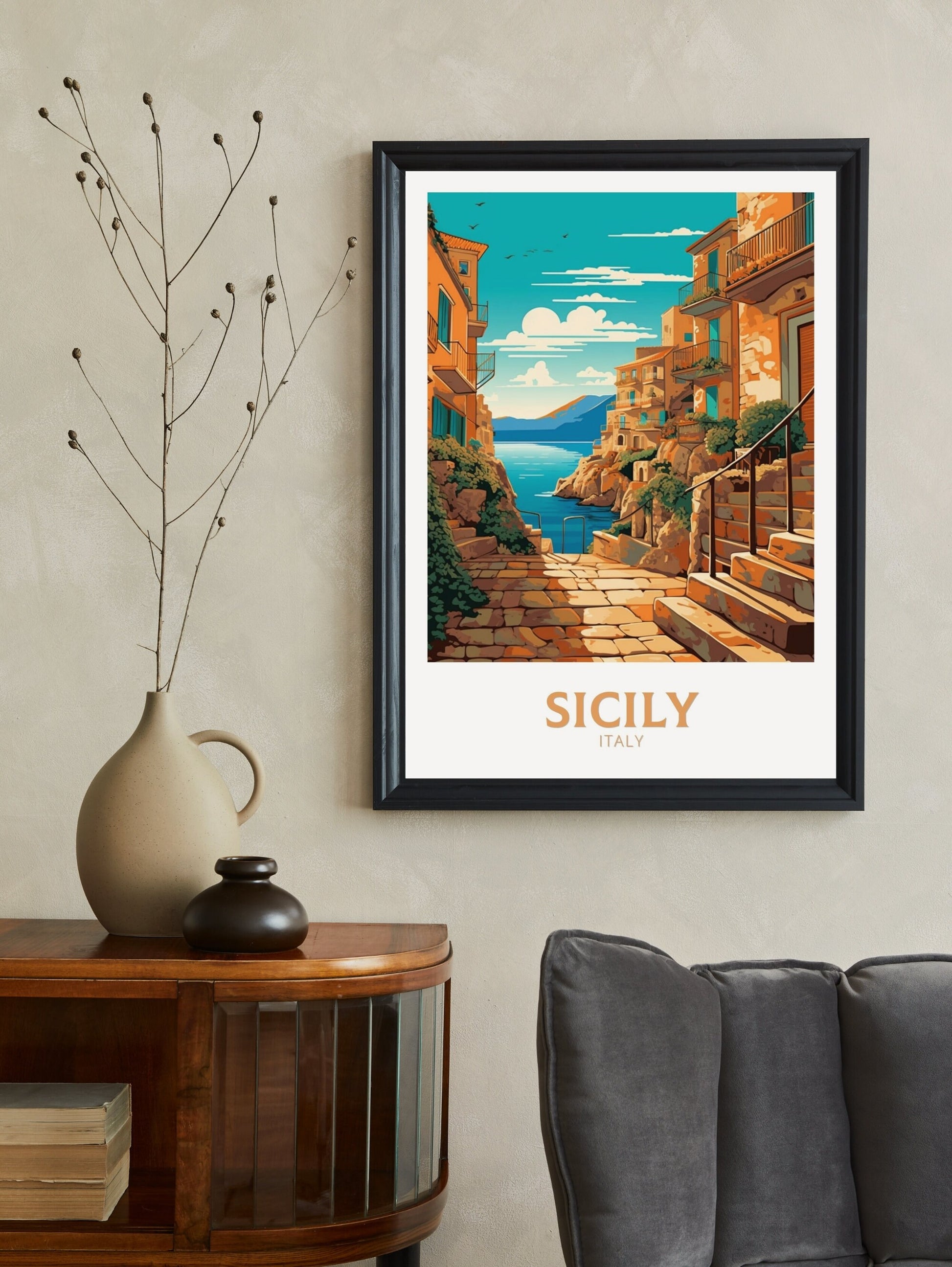 Sicily Travel Poster | Sicily Travel Print | Sicily Illustration | Sicily Wall Art | Italy Poster | Italy Home Décor | Sicily Poster ID 415