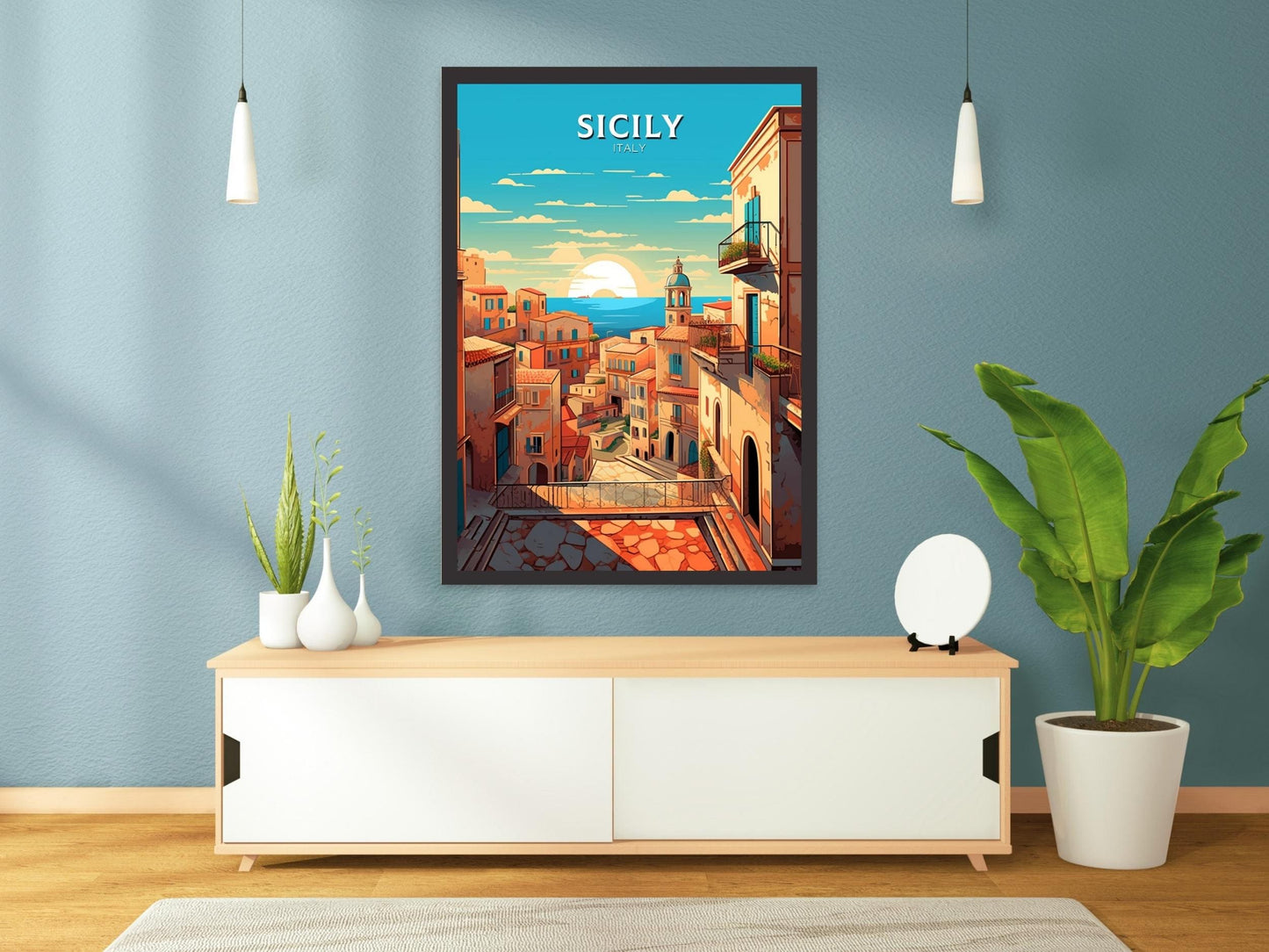 Sicily Print | Sicily Wall Art | Sicily Travel Poster | Sicily Travel Print | Sicily Illustration | Italy Poster | Italy Home Décor | ID 416