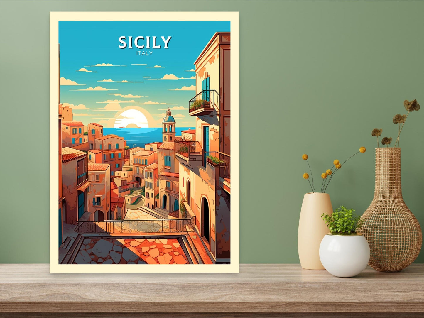 Sicily Print | Sicily Wall Art | Sicily Travel Poster | Sicily Travel Print | Sicily Illustration | Italy Poster | Italy Home Décor | ID 416