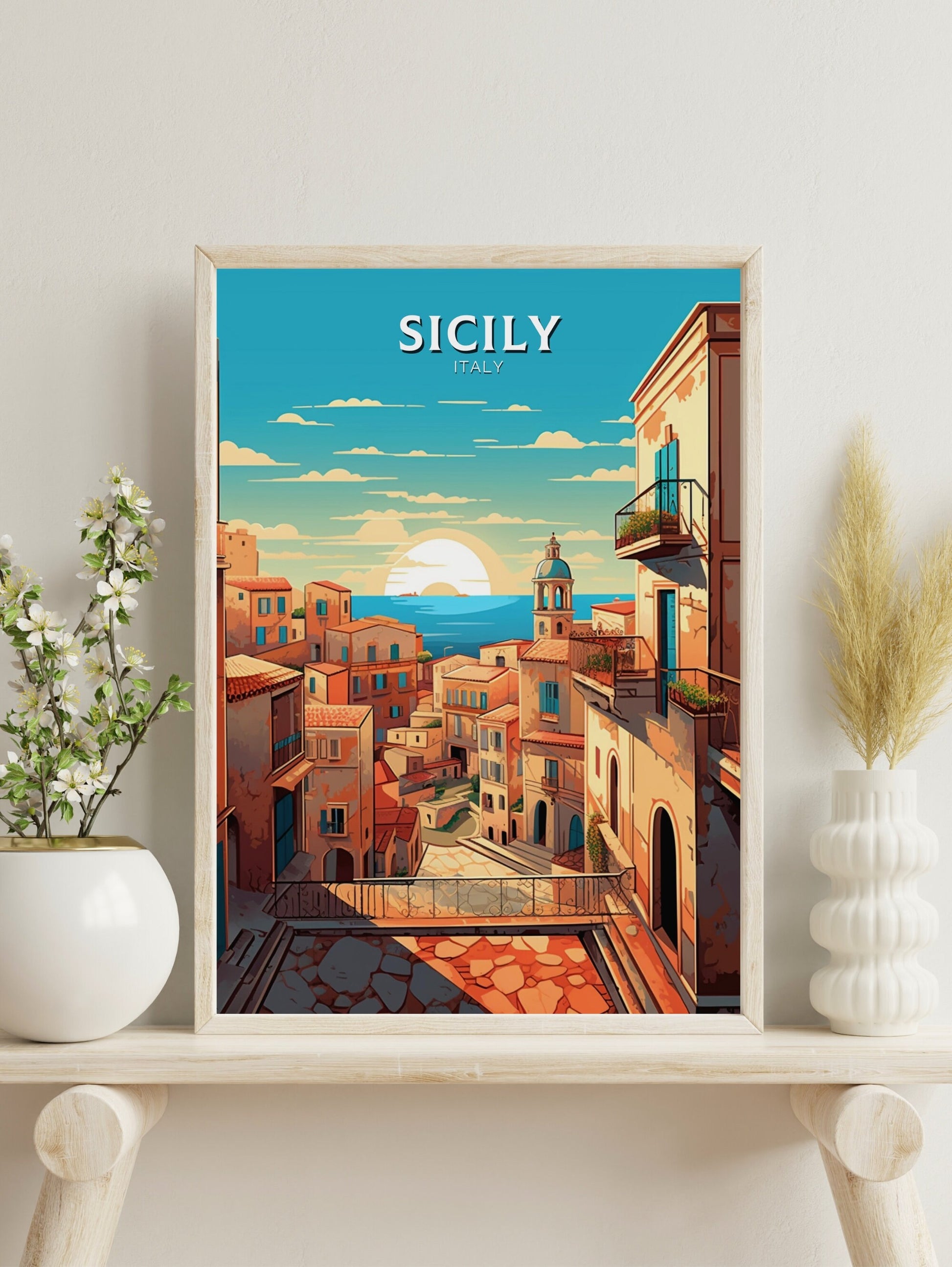 Sicily Print | Sicily Wall Art | Sicily Travel Poster | Sicily Travel Print | Sicily Illustration | Italy Poster | Italy Home Décor | ID 416