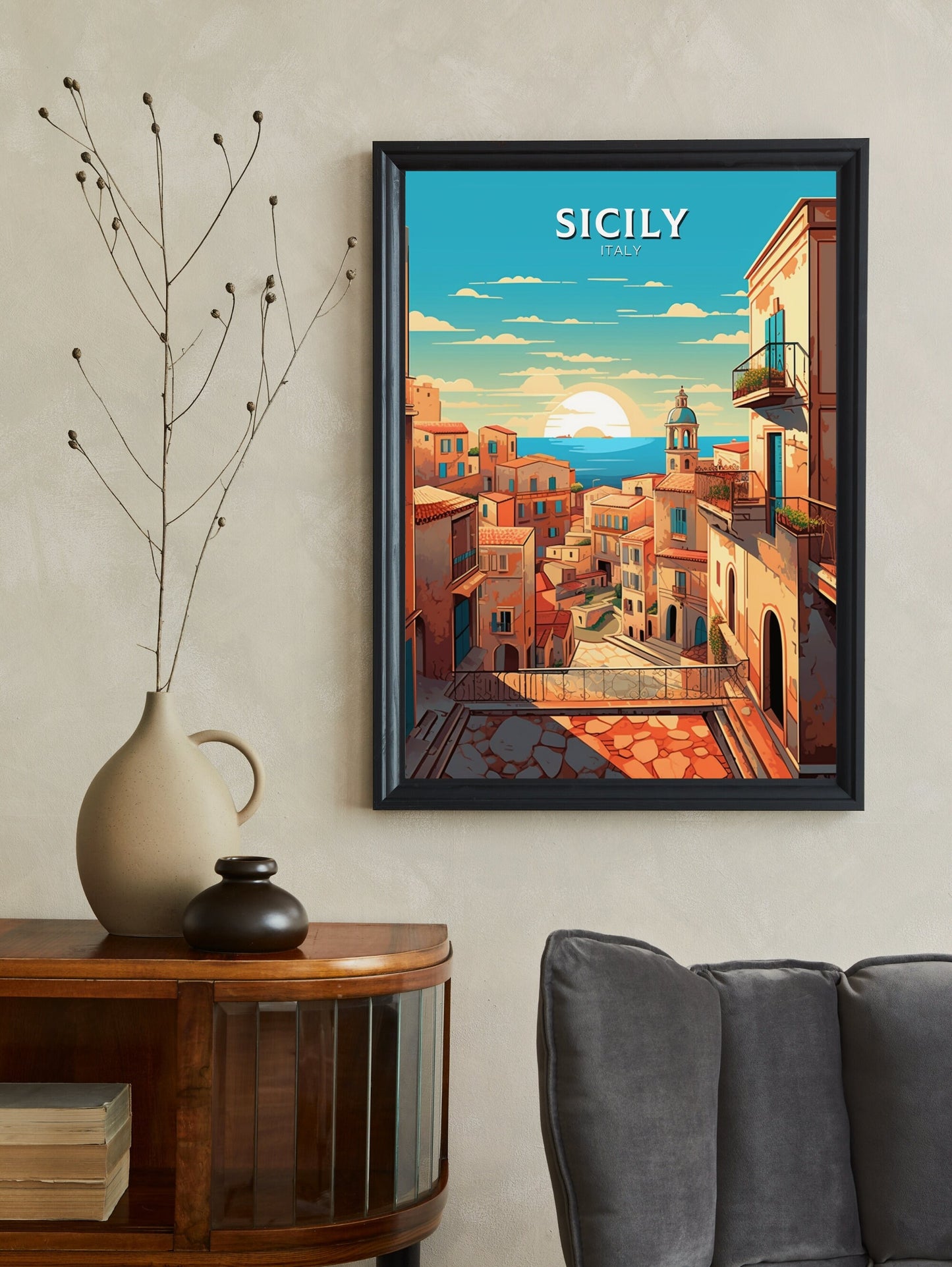 Sicily Print | Sicily Wall Art | Sicily Travel Poster | Sicily Travel Print | Sicily Illustration | Italy Poster | Italy Home Décor | ID 416