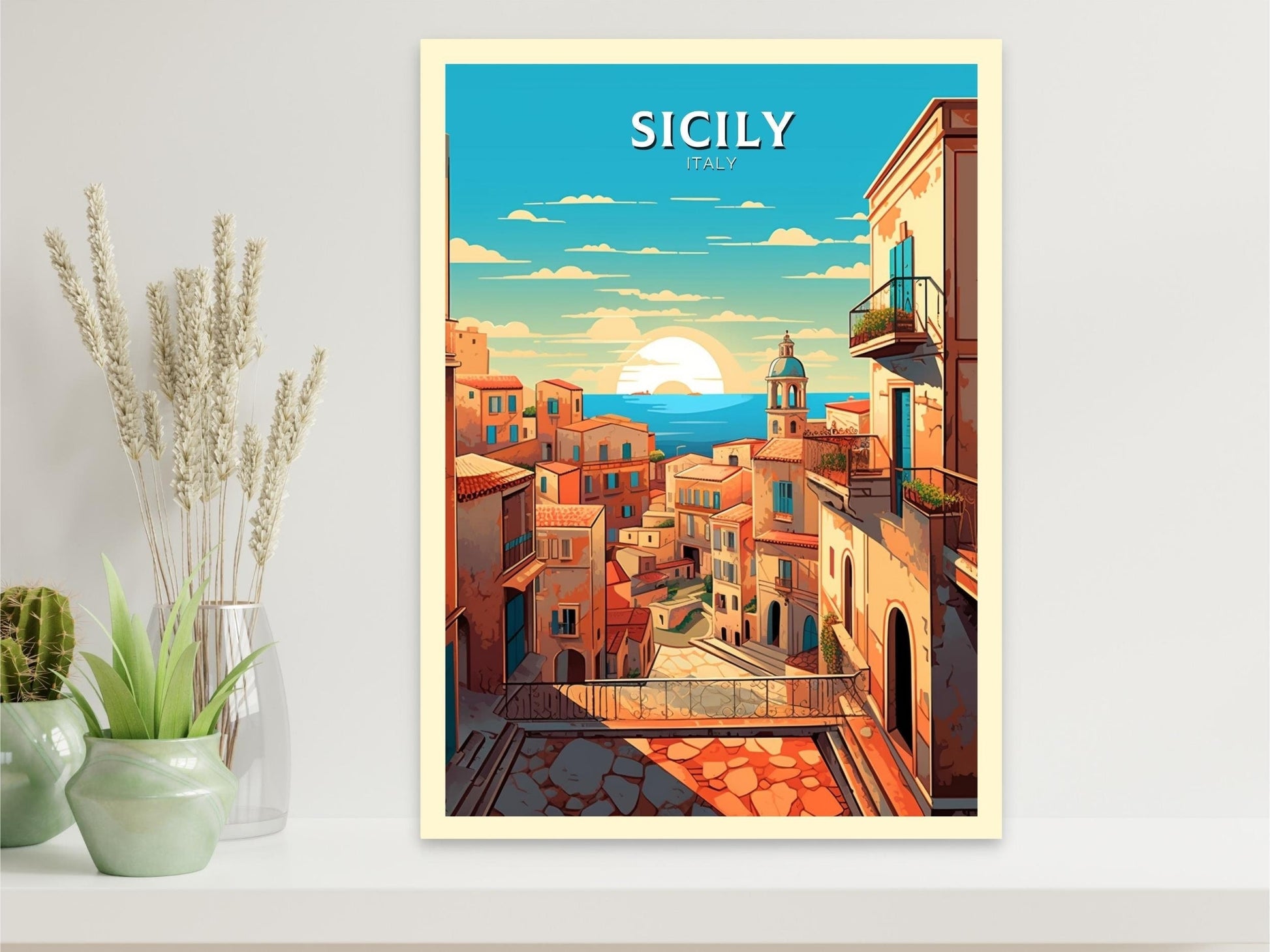 Sicily Print | Sicily Wall Art | Sicily Travel Poster | Sicily Travel Print | Sicily Illustration | Italy Poster | Italy Home Décor | ID 416