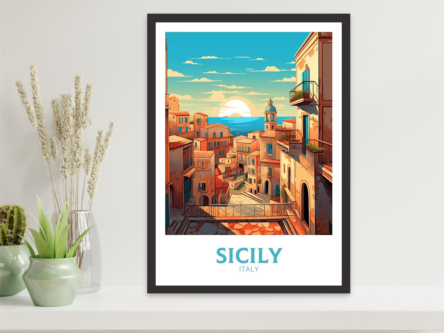 Sicily Travel Print | Sicily Illustration | Sicily Print | Sicily Wall Art | Sicily Travel Poster | Italy Poster | Italy Home Décor | ID 417