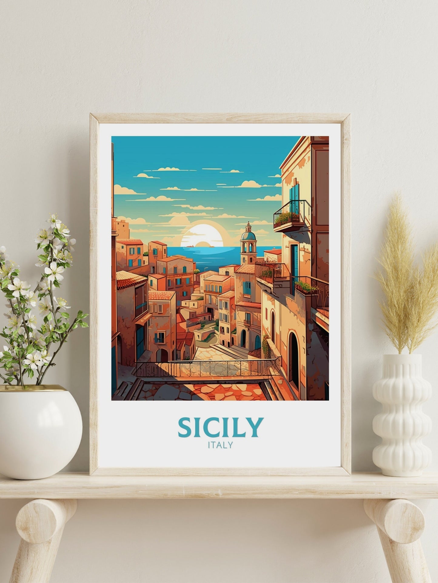 Sicily Travel Print | Sicily Illustration | Sicily Print | Sicily Wall Art | Sicily Travel Poster | Italy Poster | Italy Home Décor | ID 417