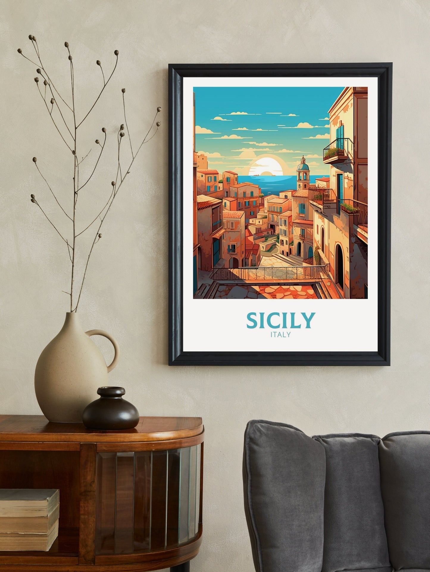 Sicily Travel Print | Sicily Illustration | Sicily Print | Sicily Wall Art | Sicily Travel Poster | Italy Poster | Italy Home Décor | ID 417