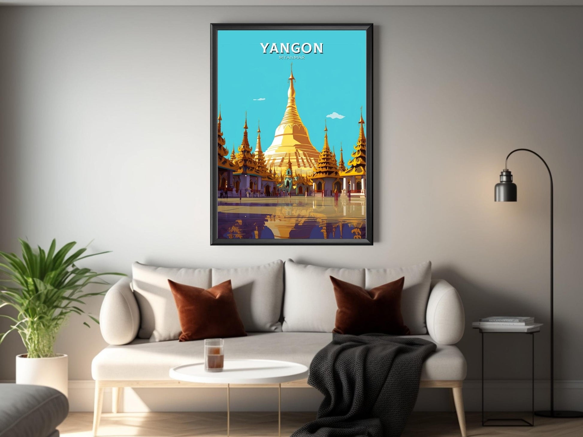 Yangon Myanmar Travel Print | Yangon Illustration | Yangon Wall Art | Myanmar Print | Yangon Print | Yangon Myanmar Painting | ID 427