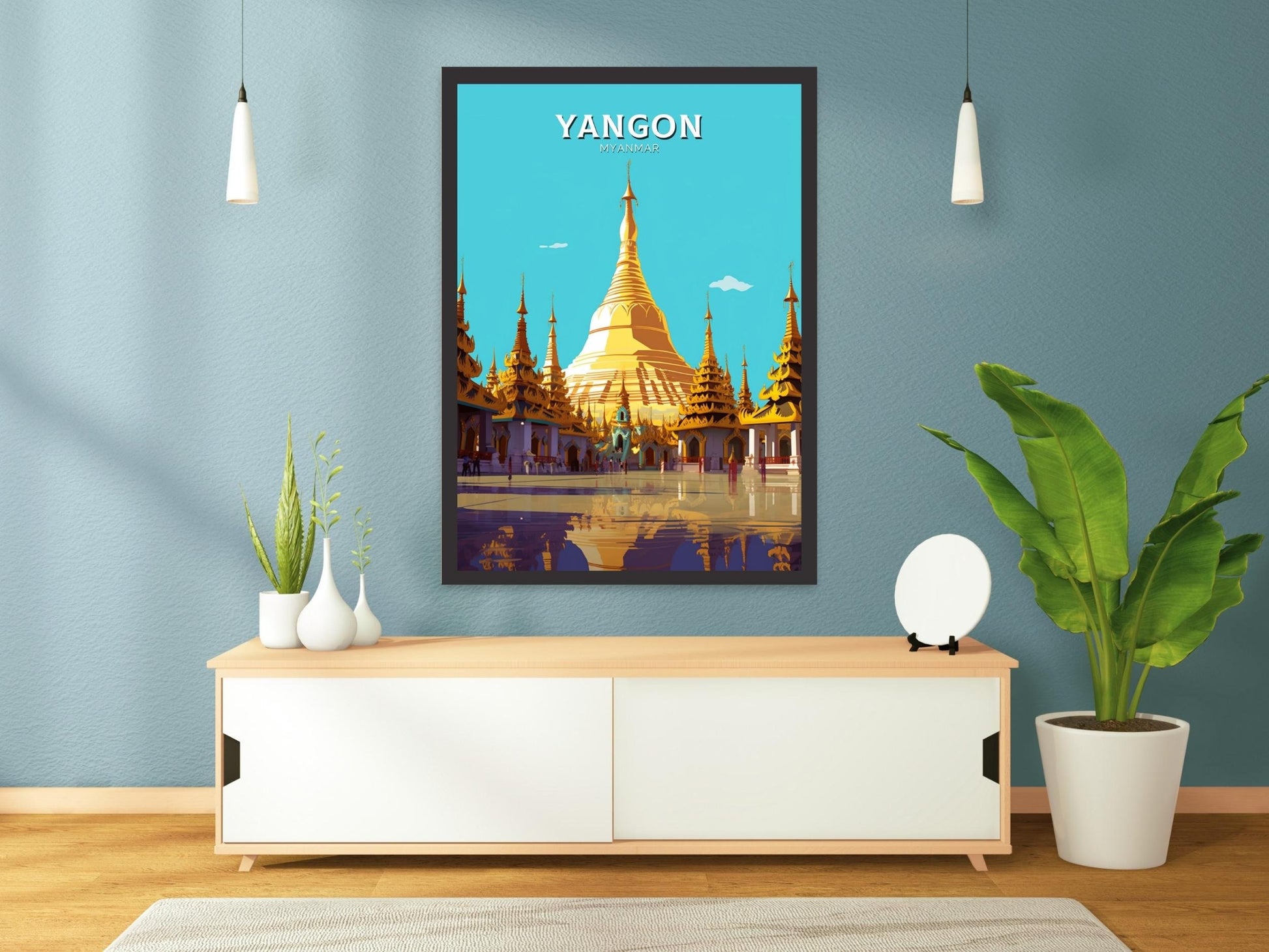 Yangon Myanmar Travel Print | Yangon Illustration | Yangon Wall Art | Myanmar Print | Yangon Print | Yangon Myanmar Painting | ID 427