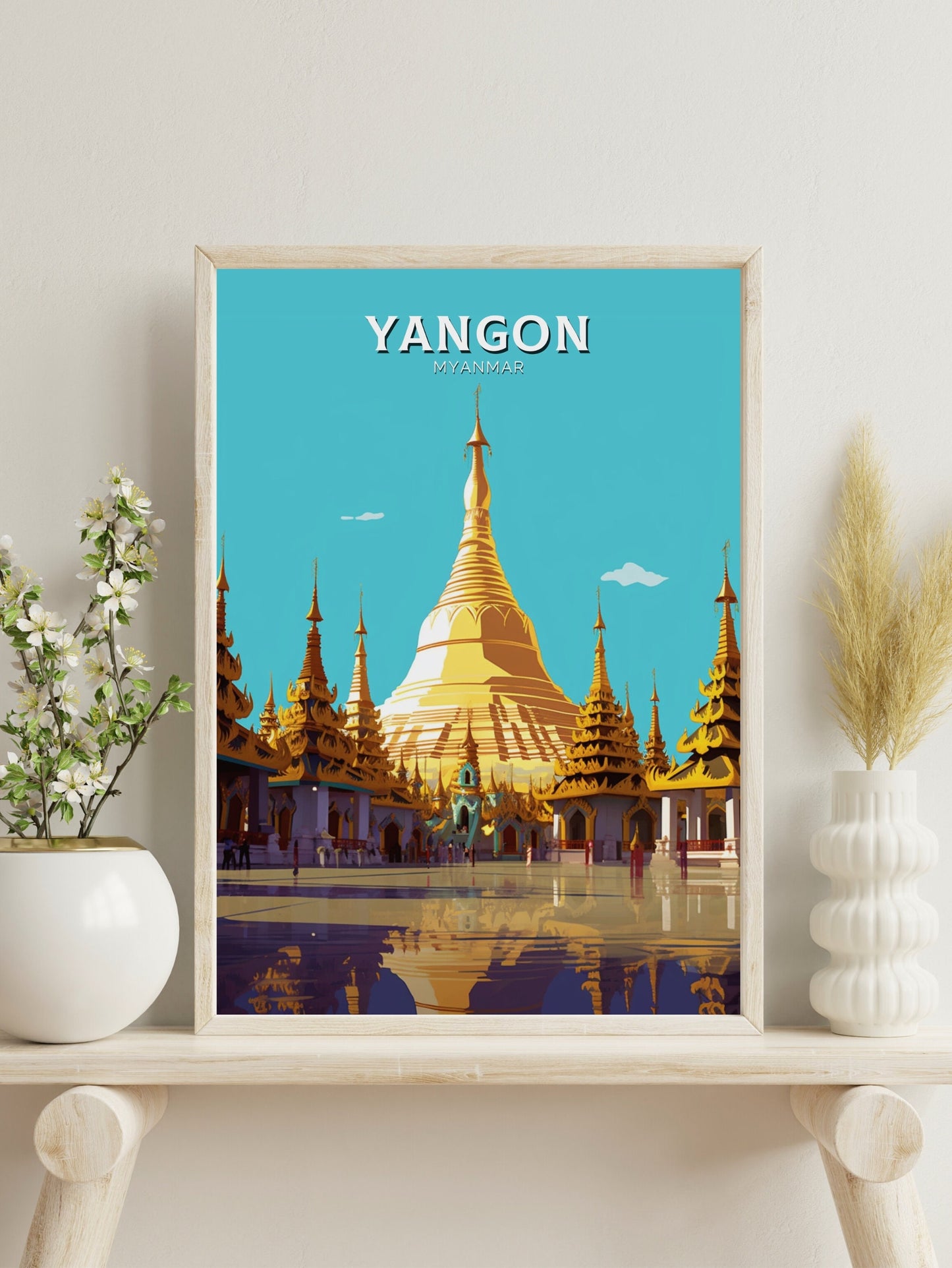 Yangon Myanmar Travel Print | Yangon Illustration | Yangon Wall Art | Myanmar Print | Yangon Print | Yangon Myanmar Painting | ID 427