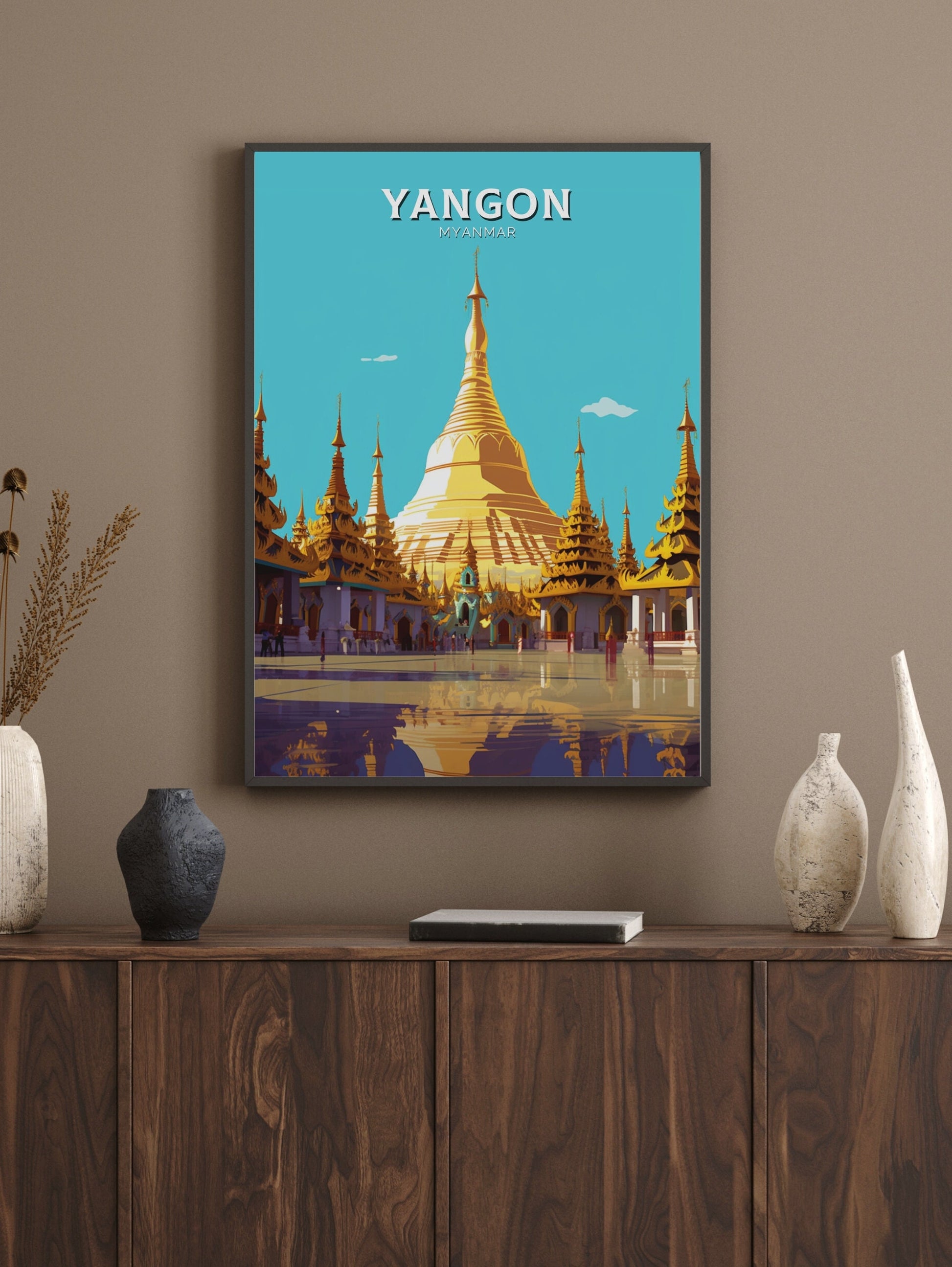 Yangon Myanmar Travel Print | Yangon Illustration | Yangon Wall Art | Myanmar Print | Yangon Print | Yangon Myanmar Painting | ID 427