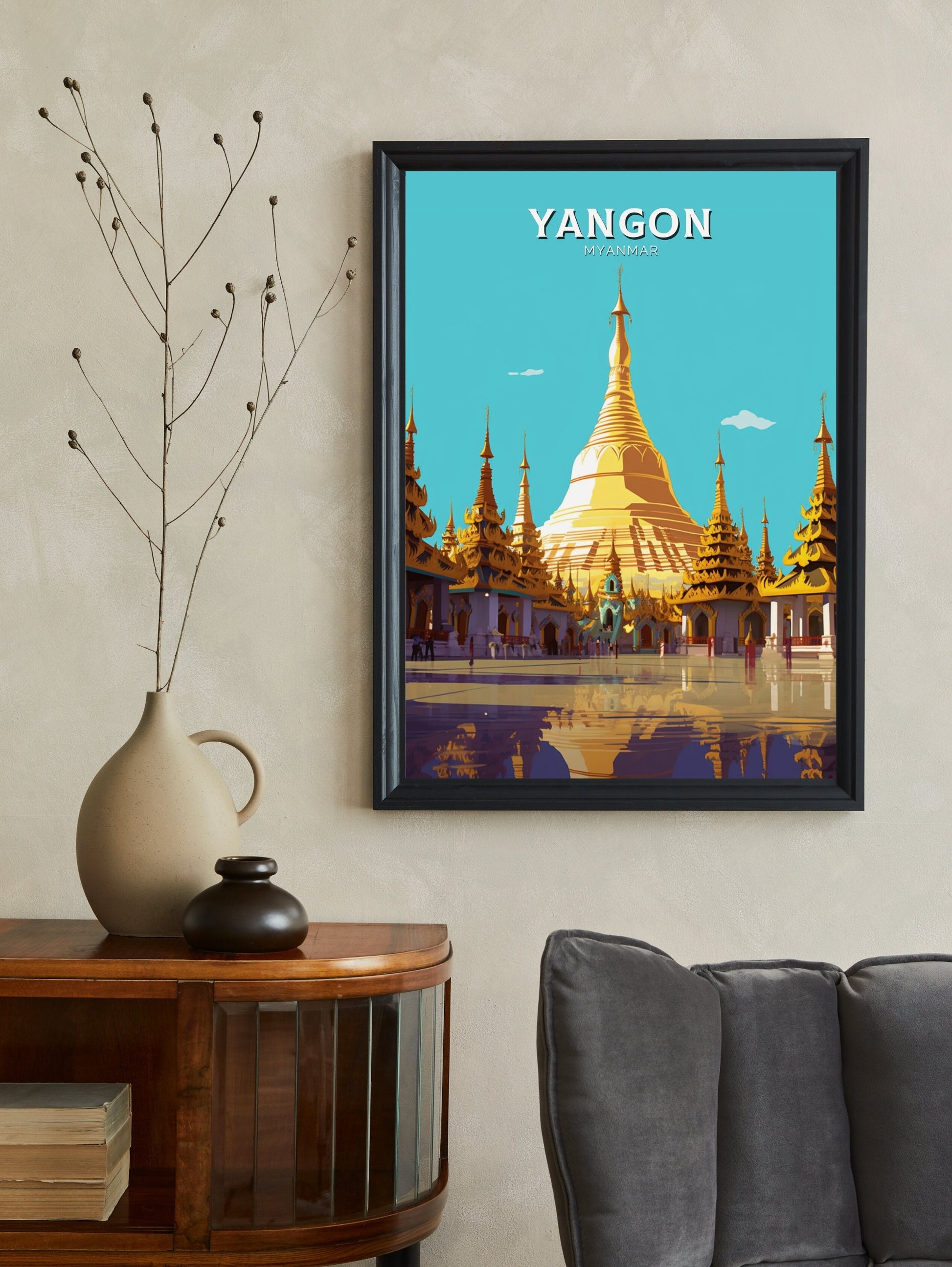 Yangon Myanmar Travel Print | Yangon Illustration | Yangon Wall Art | Myanmar Print | Yangon Print | Yangon Myanmar Painting | ID 427