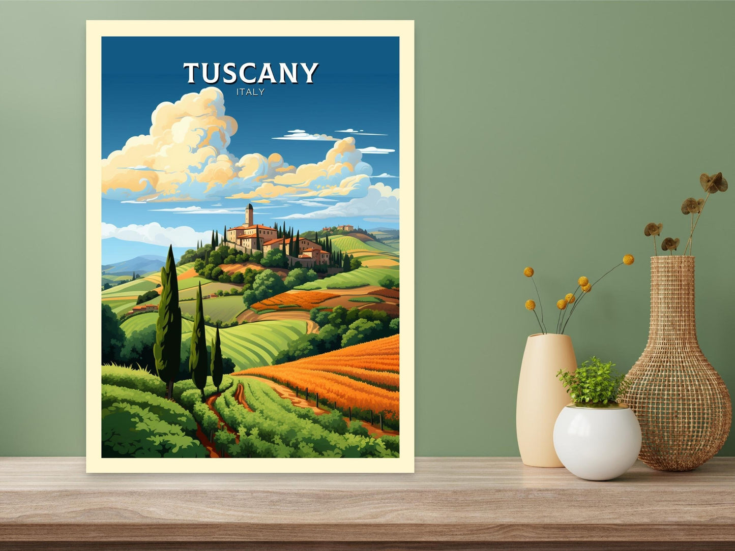 Tuscany Poster | Tuscany Print | Tuscany Travel Illustration | Vineyards Print | Tuscany Wall Art | Italy Poster | Italy Décor | ID 497