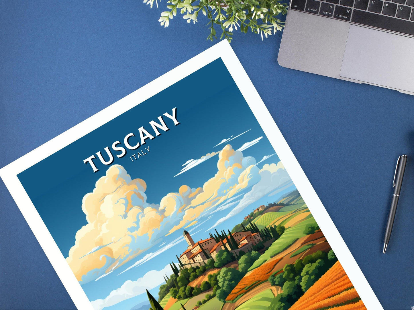 Tuscany Poster | Tuscany Print | Tuscany Travel Illustration | Vineyards Print | Tuscany Wall Art | Italy Poster | Italy Décor | ID 497