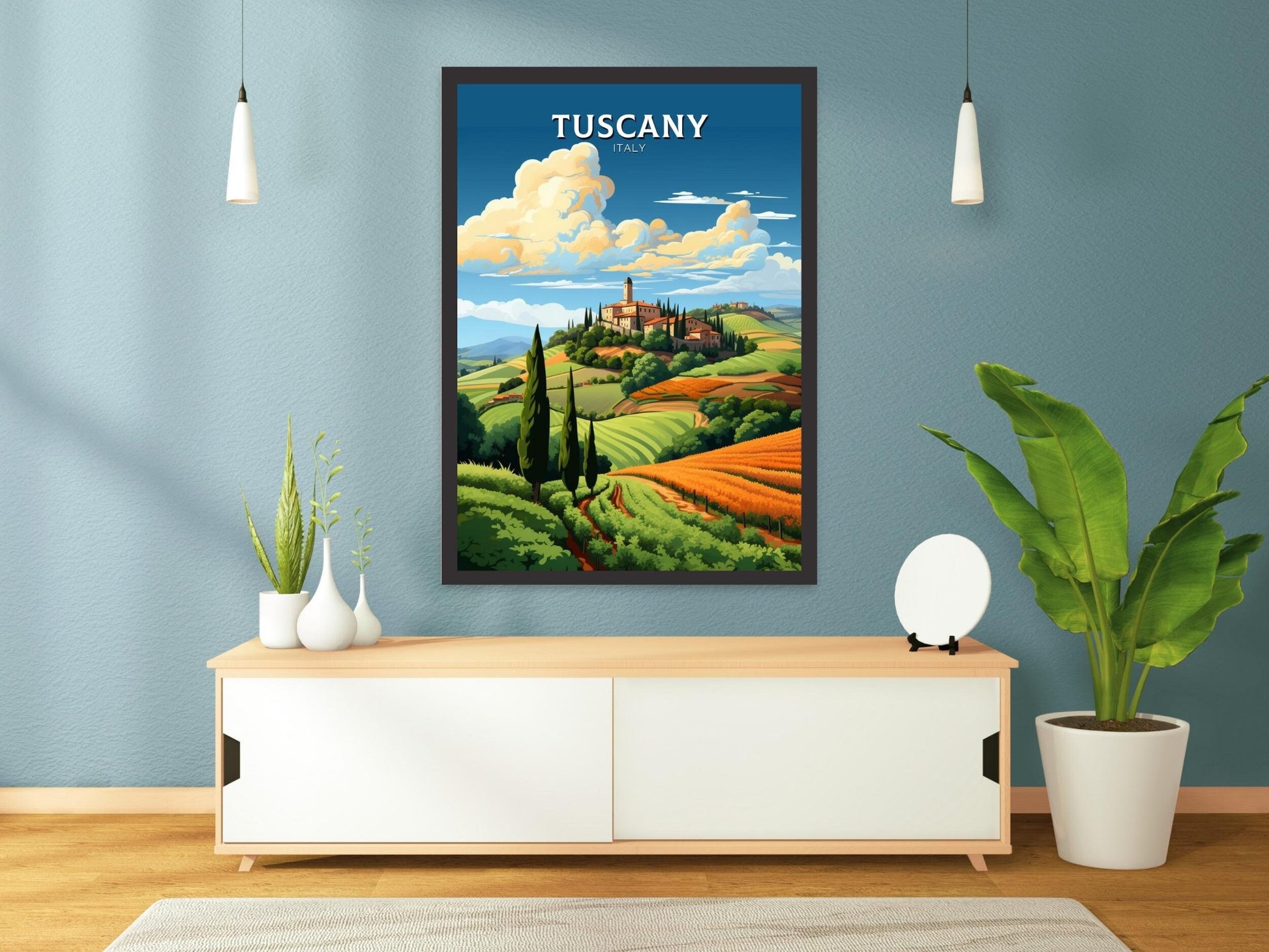 Tuscany Poster | Tuscany Print | Tuscany Travel Illustration | Vineyards Print | Tuscany Wall Art | Italy Poster | Italy Décor | ID 497