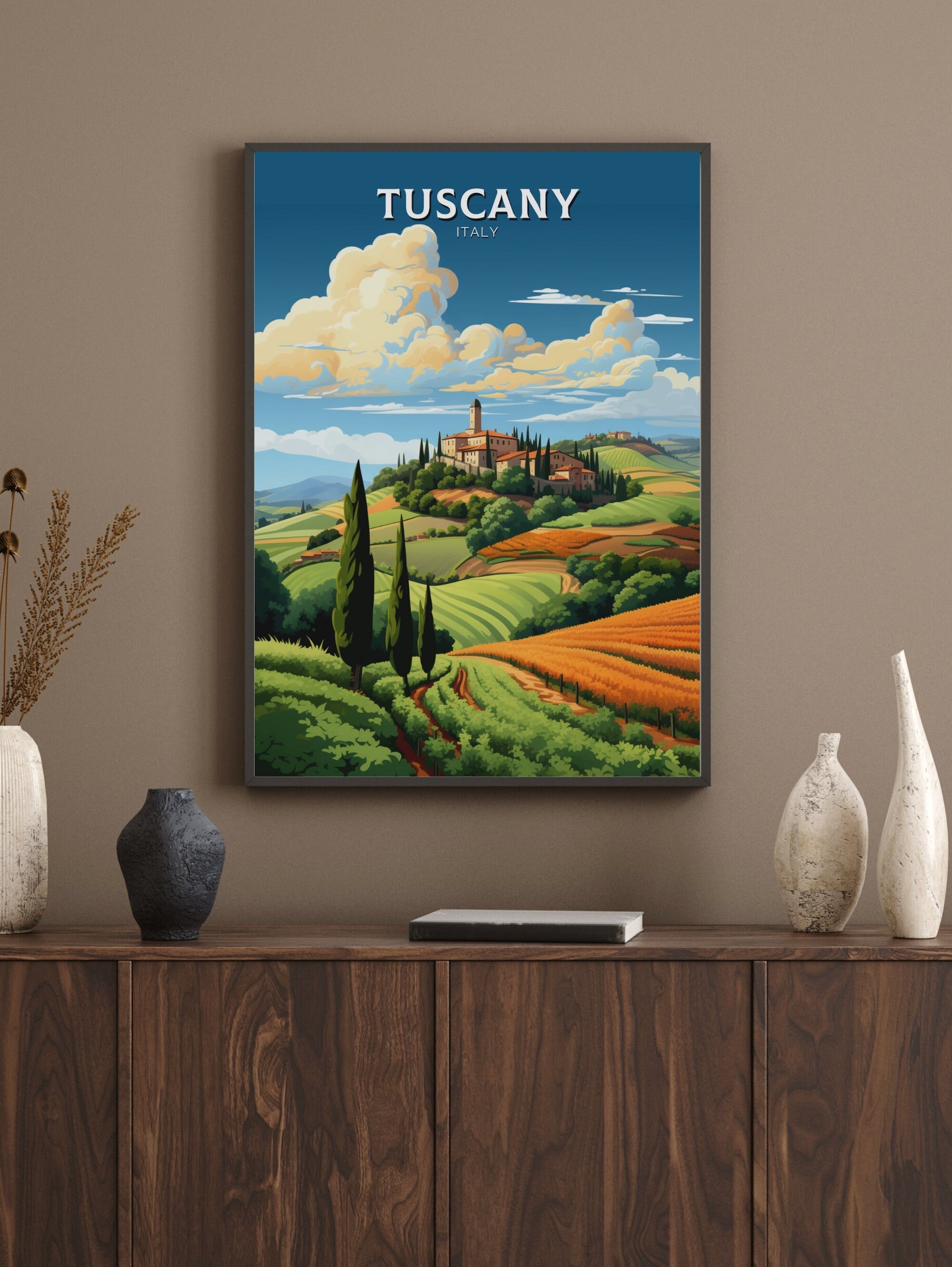 Tuscany Poster | Tuscany Print | Tuscany Travel Illustration | Vineyards Print | Tuscany Wall Art | Italy Poster | Italy Décor | ID 497