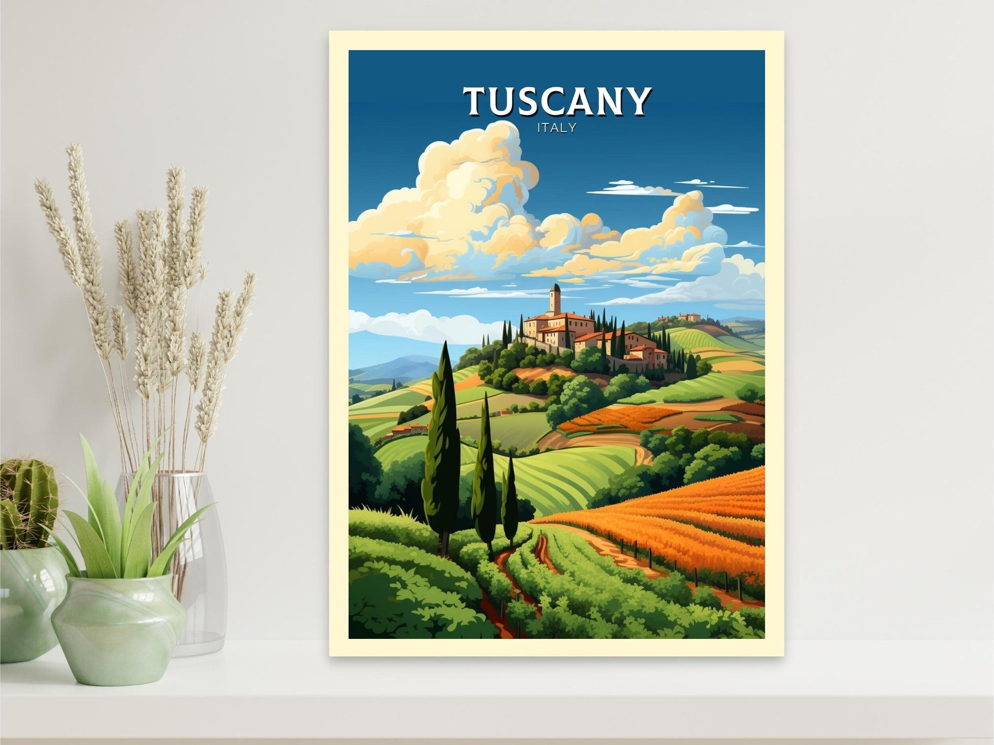 Tuscany Poster | Tuscany Print | Tuscany Travel Illustration | Vineyards Print | Tuscany Wall Art | Italy Poster | Italy Décor | ID 497