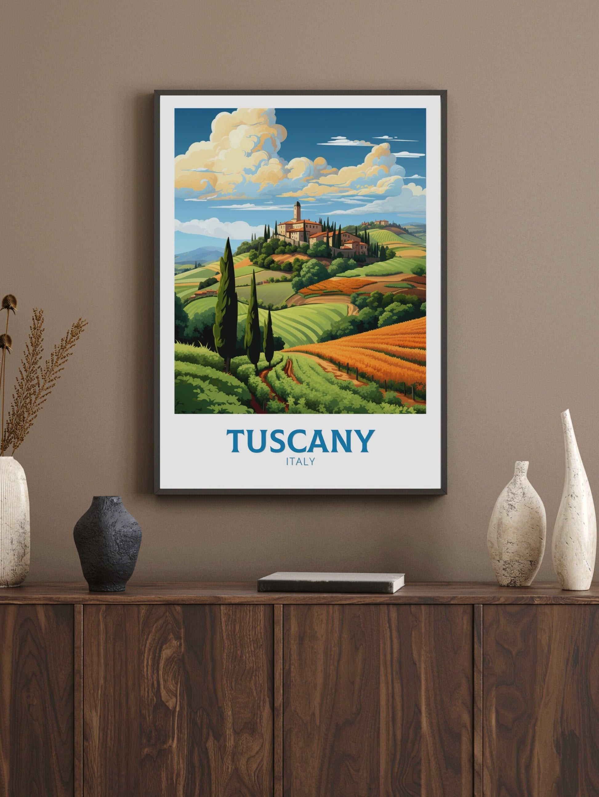 Tuscany Print | Tuscany Poster | Tuscany Travel Illustration | Vineyards Print | Tuscany Wall Art | Italy Poster | Italy Décor | ID 498