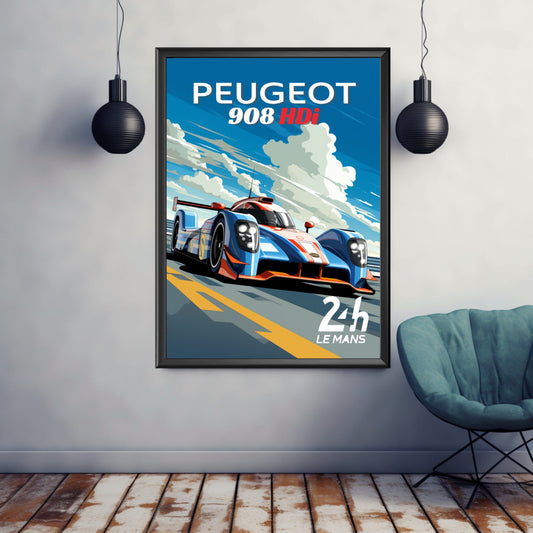 Peugeot 908 HDi Print, Peugeot 908 HDi Poster, Car Print, Car Art, Race Car Print, Car Poster, 24h of Le Mans, Classic Car Print, 2000s Car