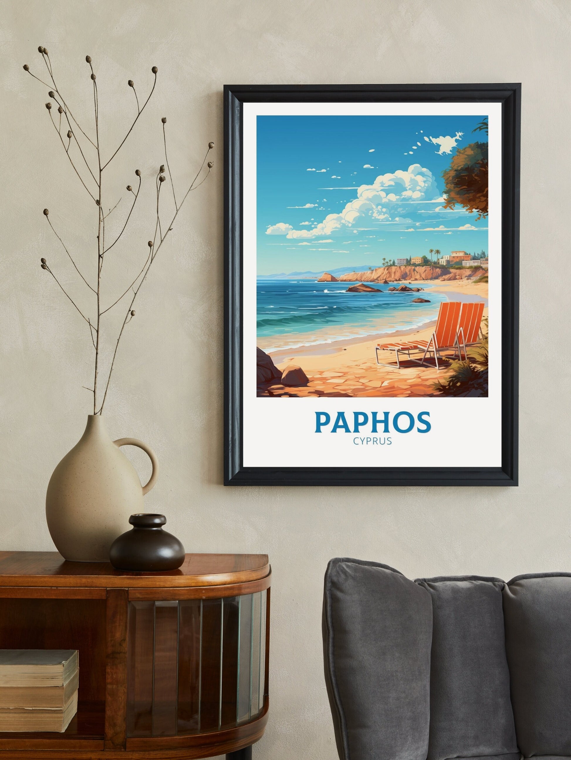 Paphos Travel Print | Paphos Poster| Paphos Wall Art | Paphos travel Poster | Cyprus Illustration | Paphos Cyprus Home Decor | ID 503