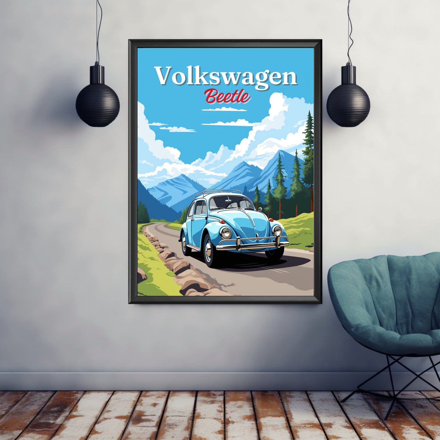 Volkswagen Beetle Print, 1950s Car