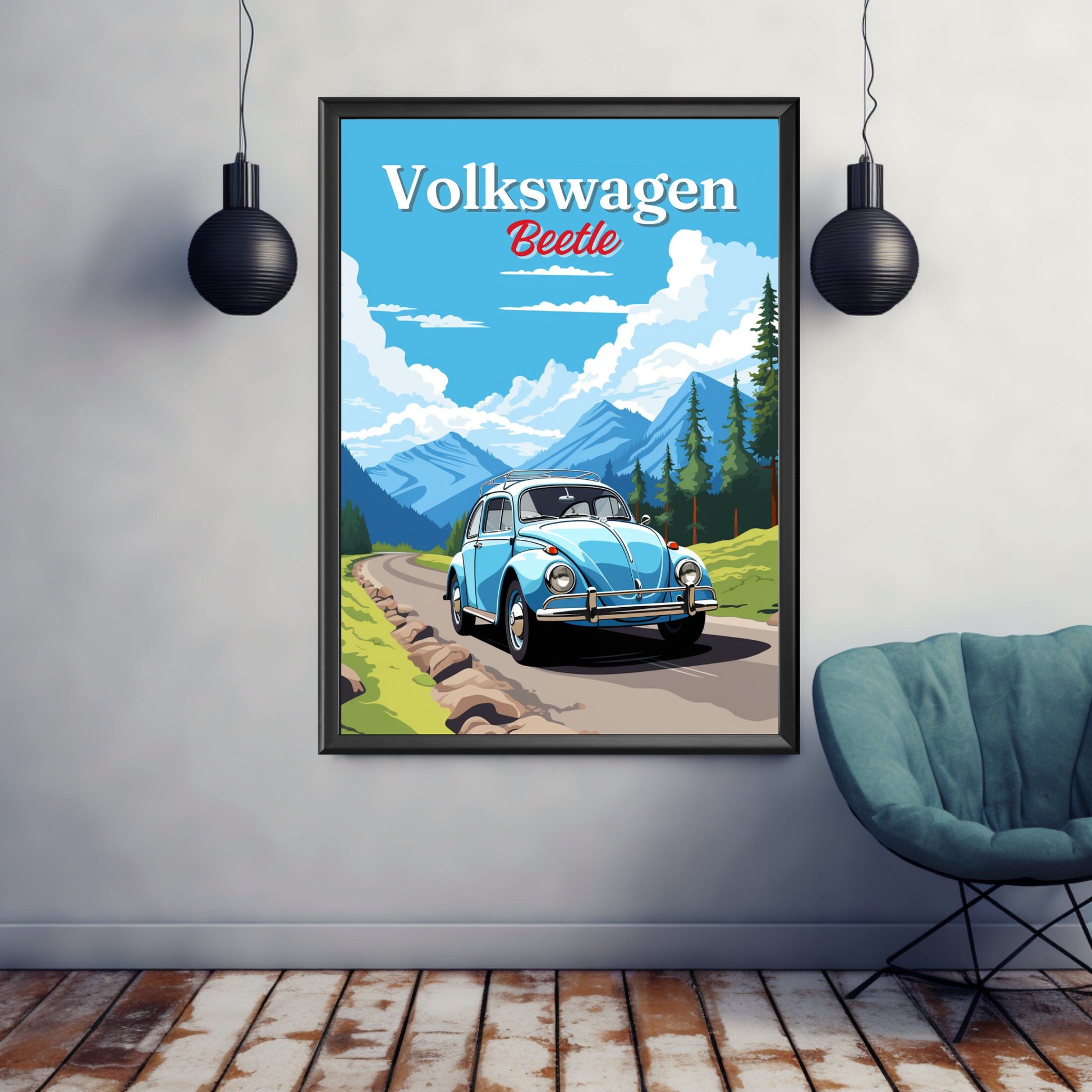 Volkswagen Beetle Print, 1950s Car