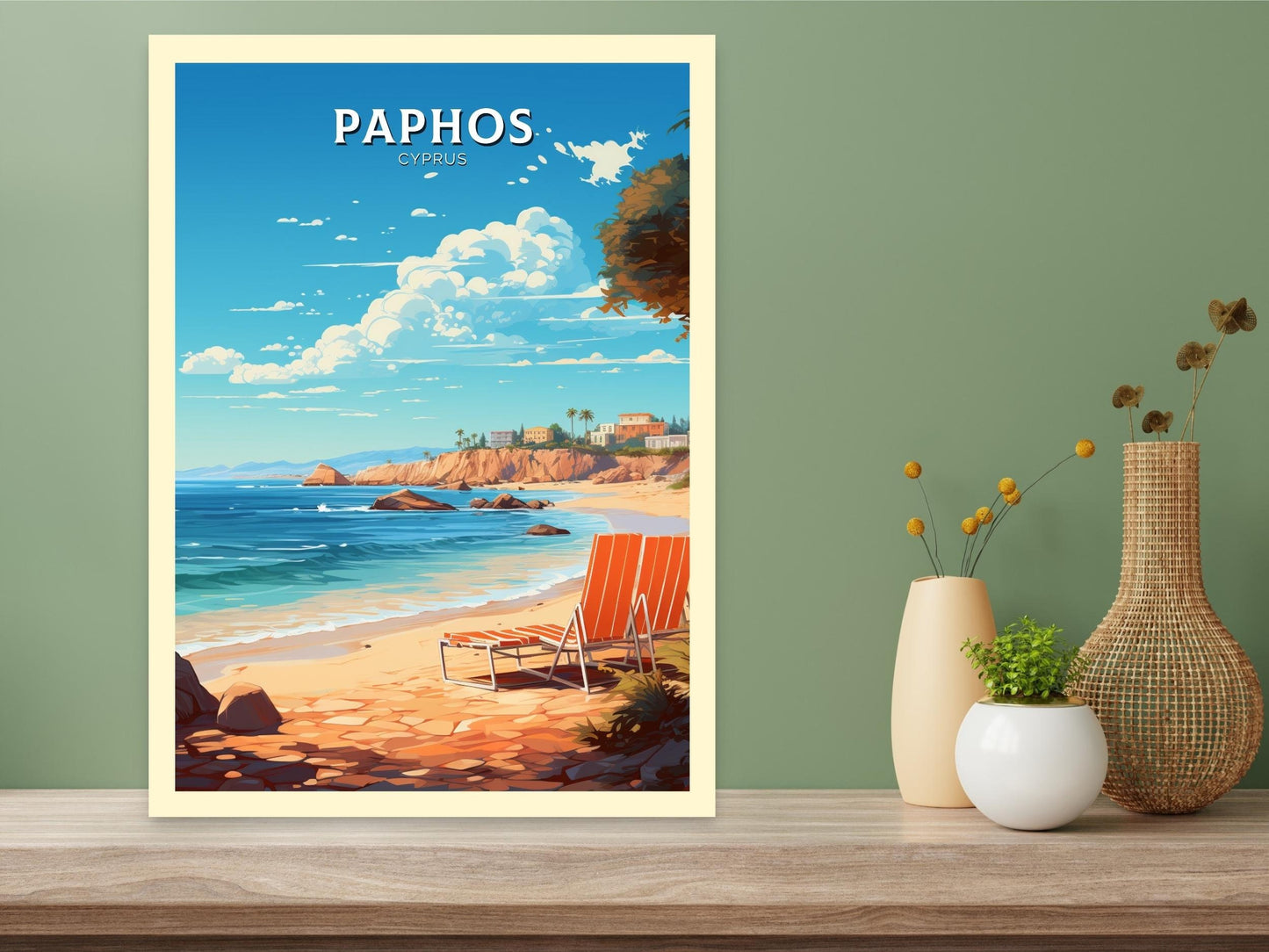 Paphos Travel Poster | Paphos Print | Paphos Wall Art | Paphos travel Print | Cyprus Illustration | Paphos Cyprus Home Decor | ID 504