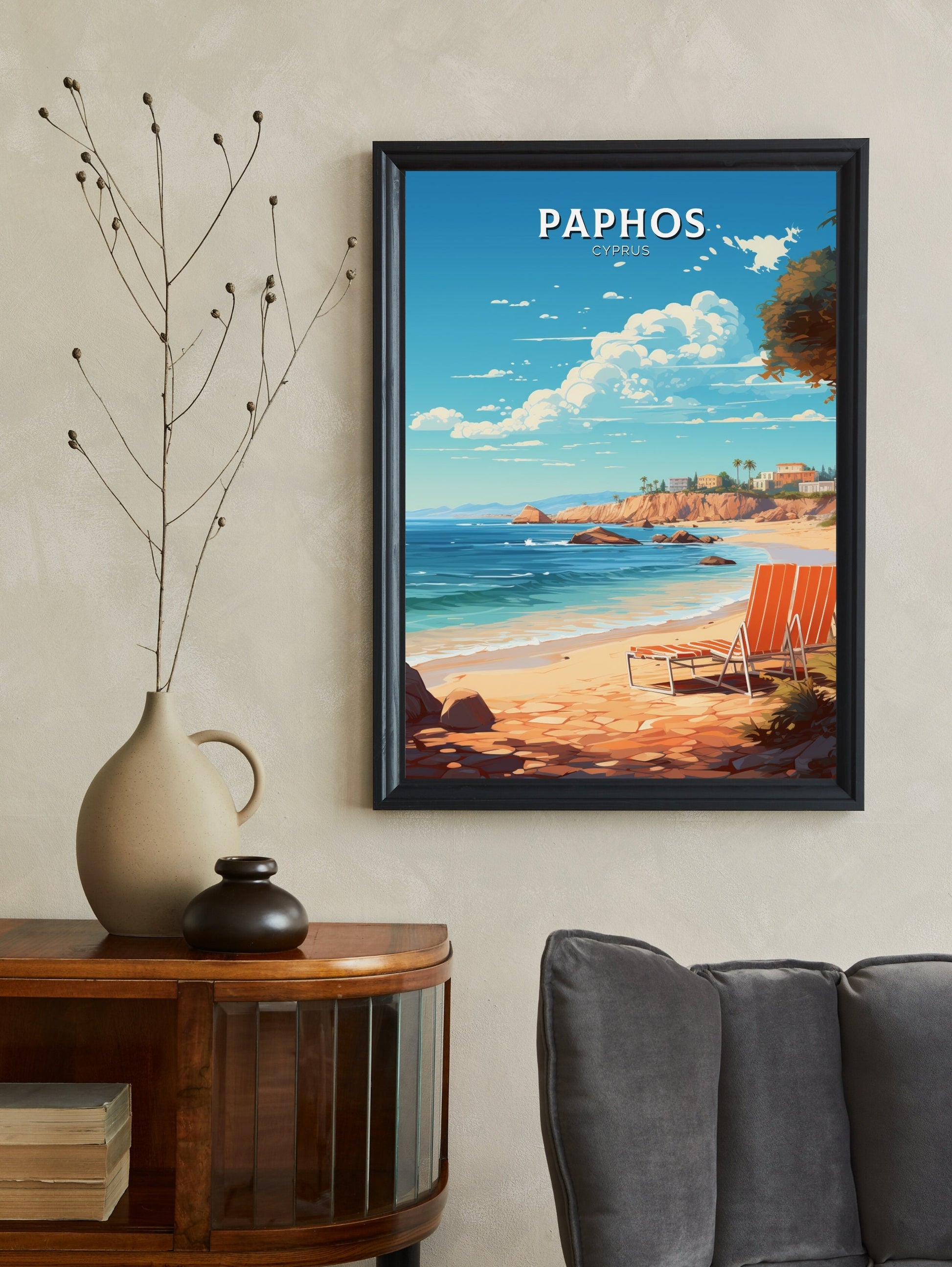 Paphos Travel Poster | Paphos Print | Paphos Wall Art | Paphos travel Print | Cyprus Illustration | Paphos Cyprus Home Decor | ID 504