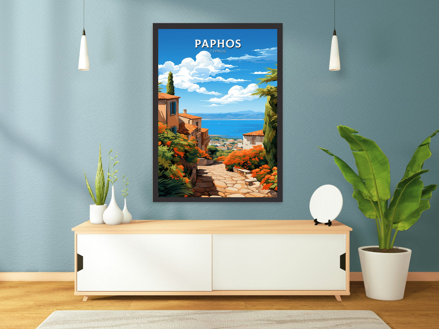 Paphos Travel Poster | Paphos Print | Paphos Wall Art | Paphos travel Print | Cyprus Illustration | Paphos Cyprus Home Decor | ID 505