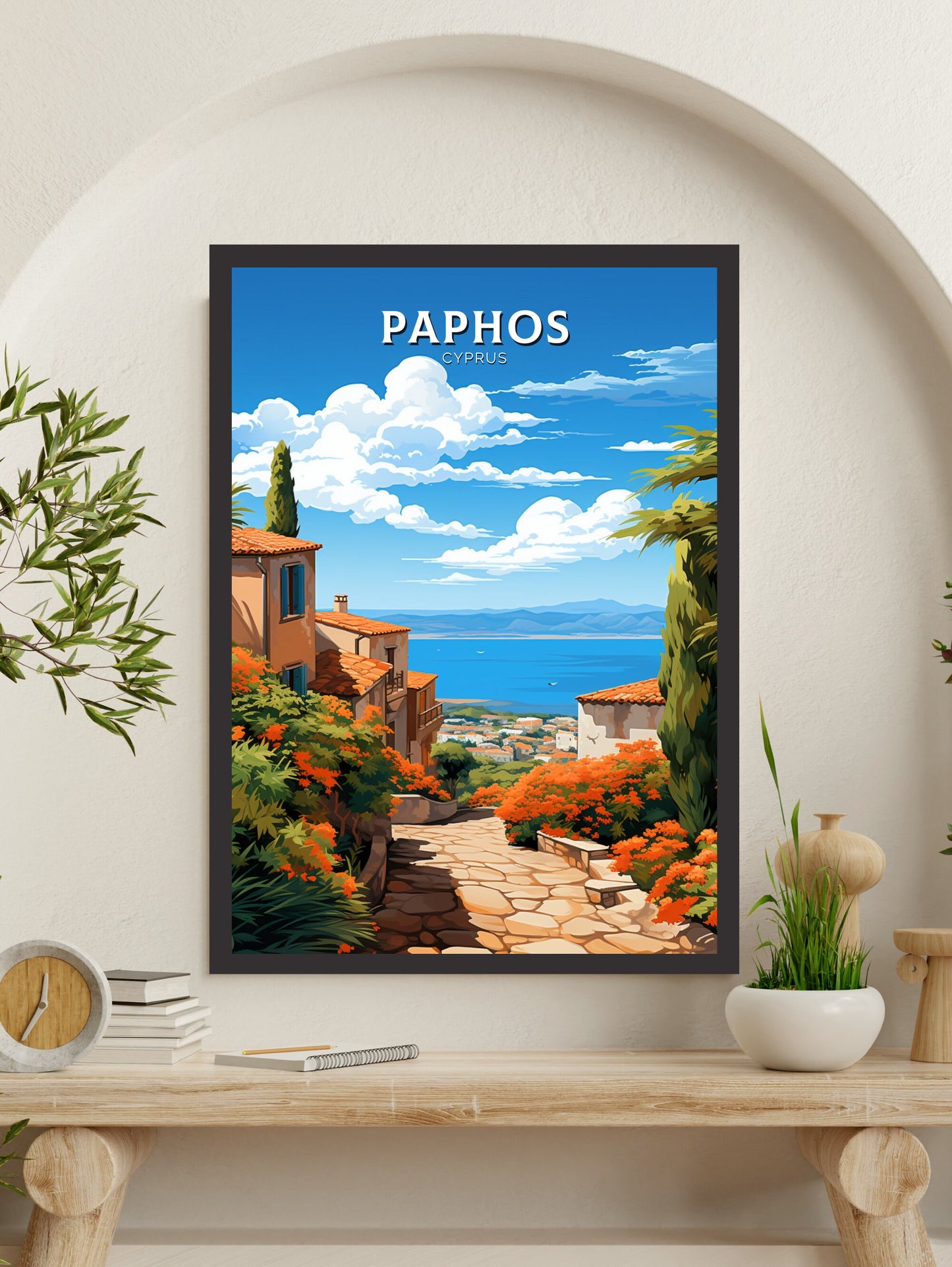 Paphos Travel Poster | Paphos Print | Paphos Wall Art | Paphos travel Print | Cyprus Illustration | Paphos Cyprus Home Decor | ID 505