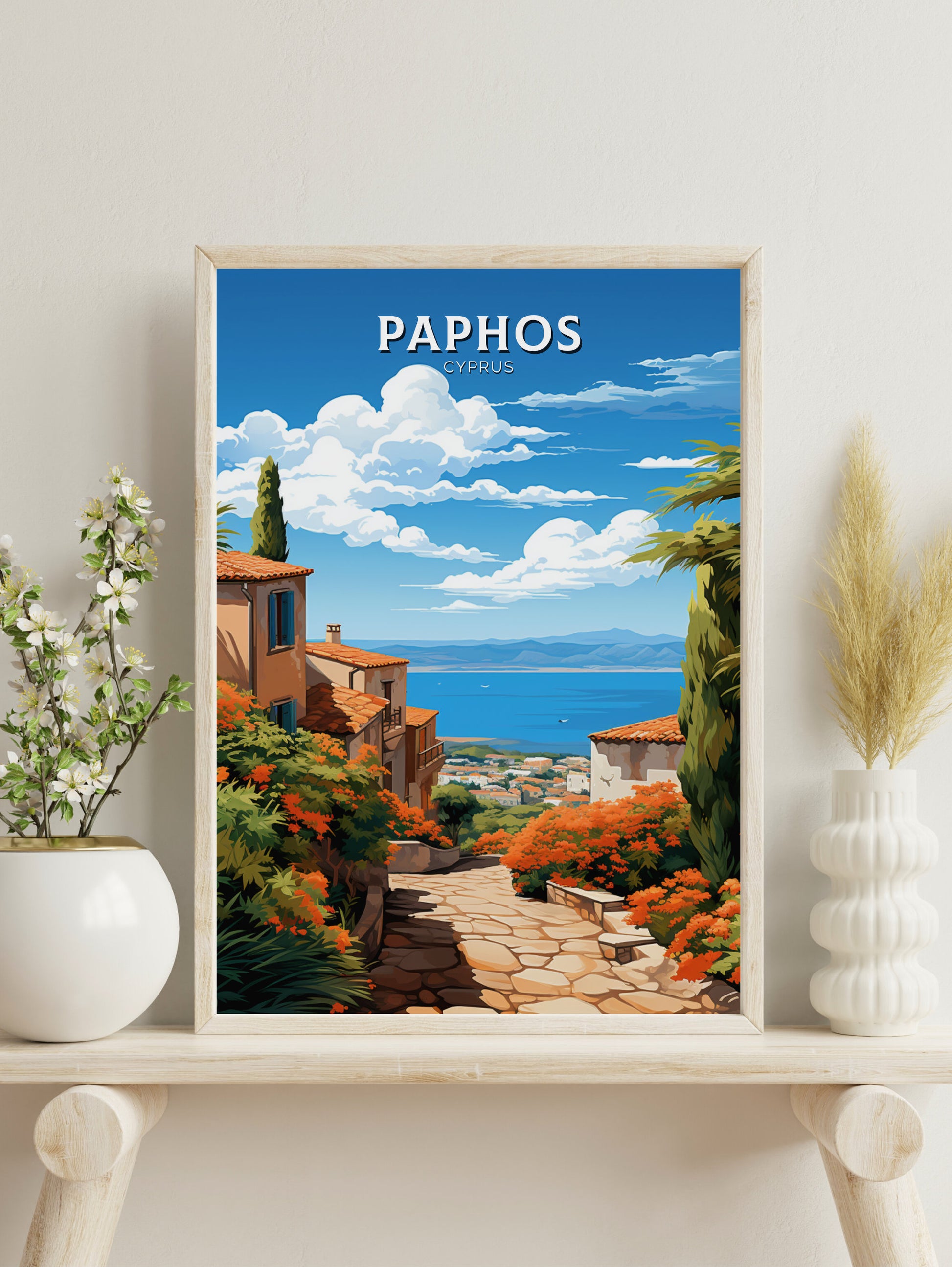 Paphos Travel Poster | Paphos Print | Paphos Wall Art | Paphos travel Print | Cyprus Illustration | Paphos Cyprus Home Decor | ID 505