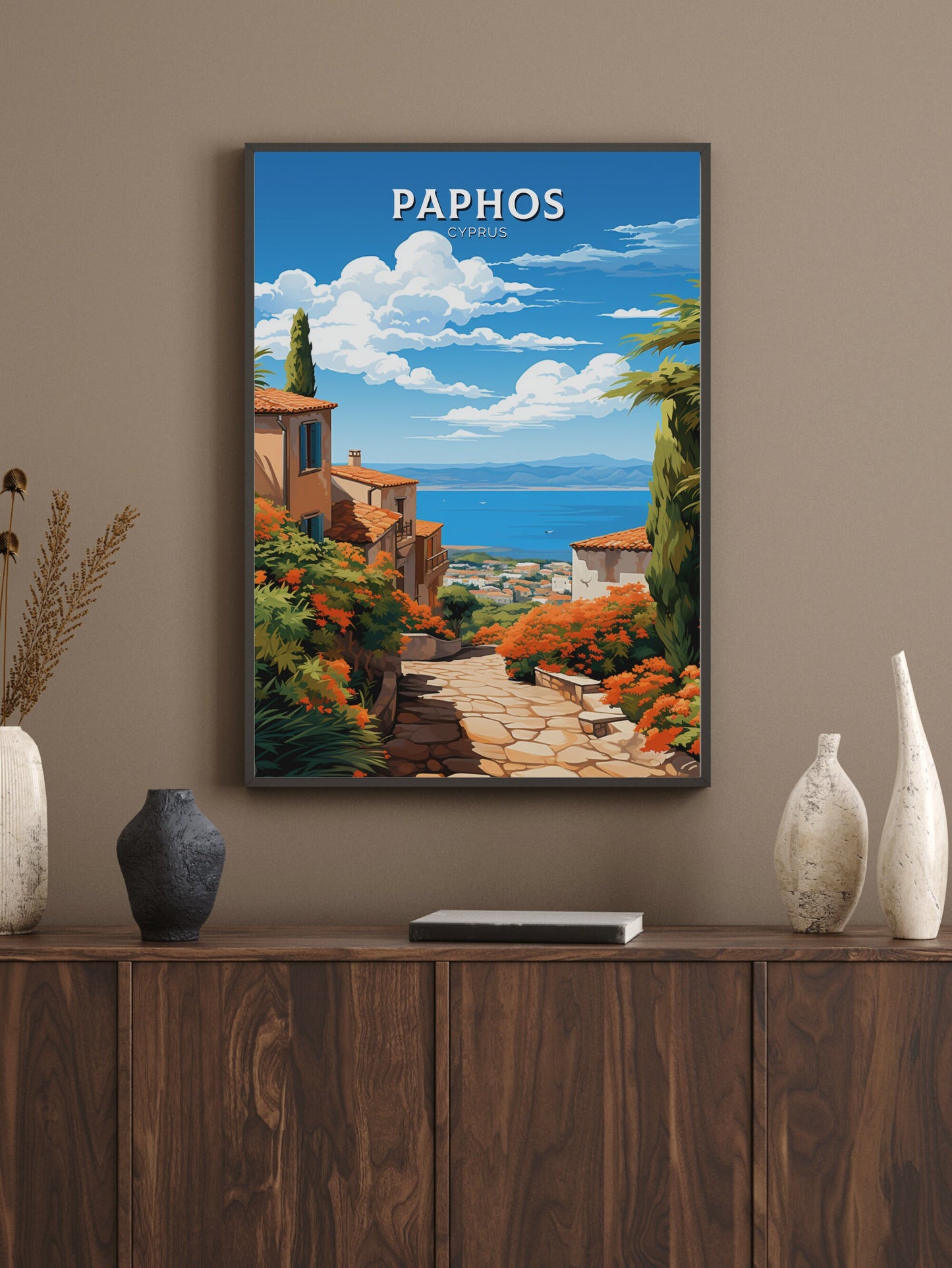 Paphos Travel Poster | Paphos Print | Paphos Wall Art | Paphos travel Print | Cyprus Illustration | Paphos Cyprus Home Decor | ID 505