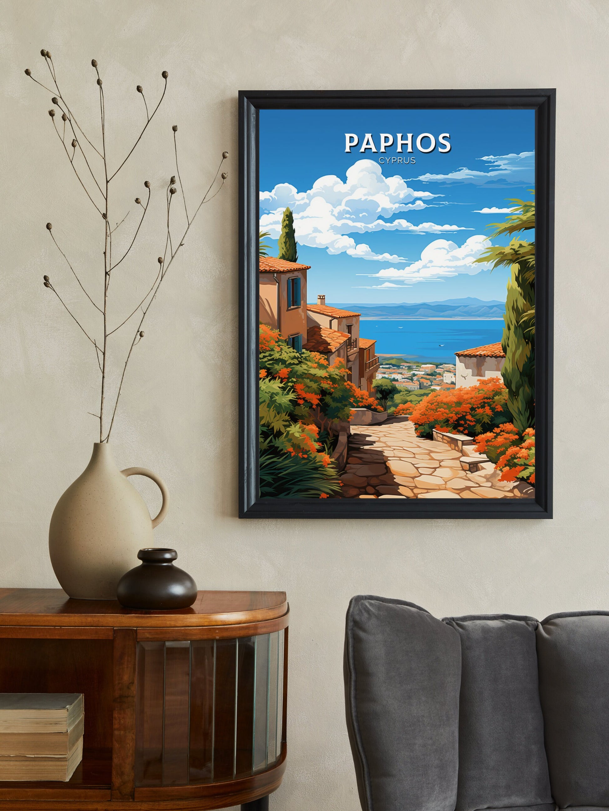 Paphos Travel Poster | Paphos Print | Paphos Wall Art | Paphos travel Print | Cyprus Illustration | Paphos Cyprus Home Decor | ID 505