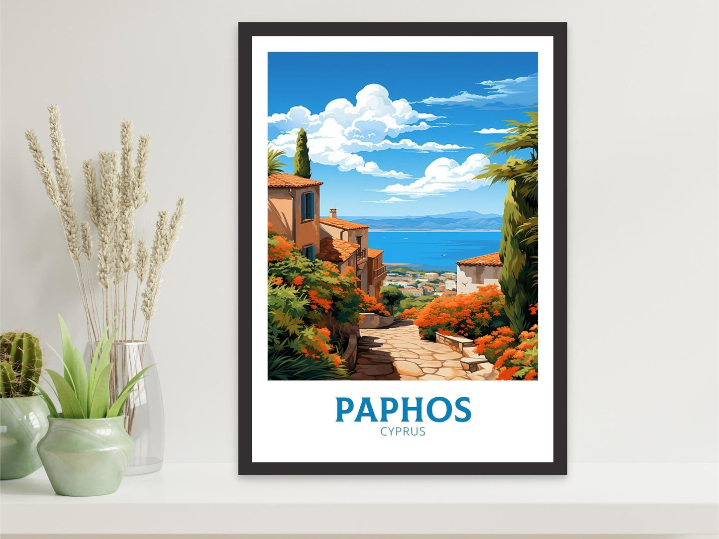 Paphos Travel Print | Paphos Poster| Paphos Wall Art | Paphos travel Poster | Cyprus Illustration | Paphos Cyprus Home Decor | ID 506