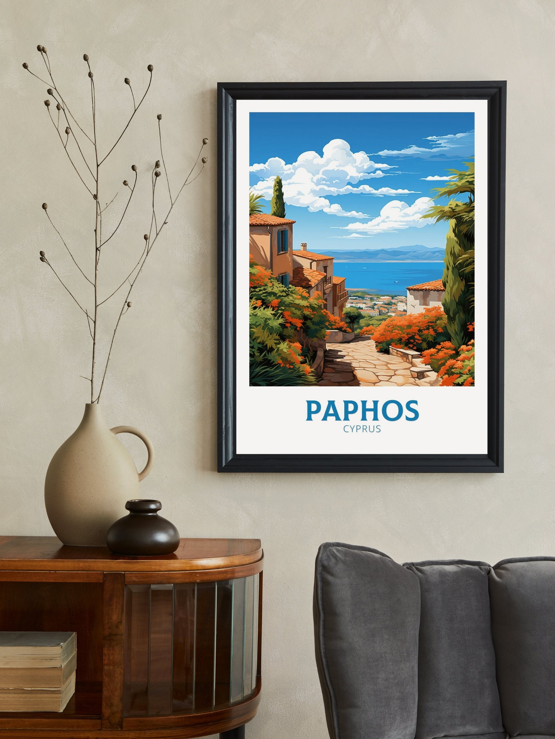 Paphos Travel Print | Paphos Poster| Paphos Wall Art | Paphos travel Poster | Cyprus Illustration | Paphos Cyprus Home Decor | ID 506