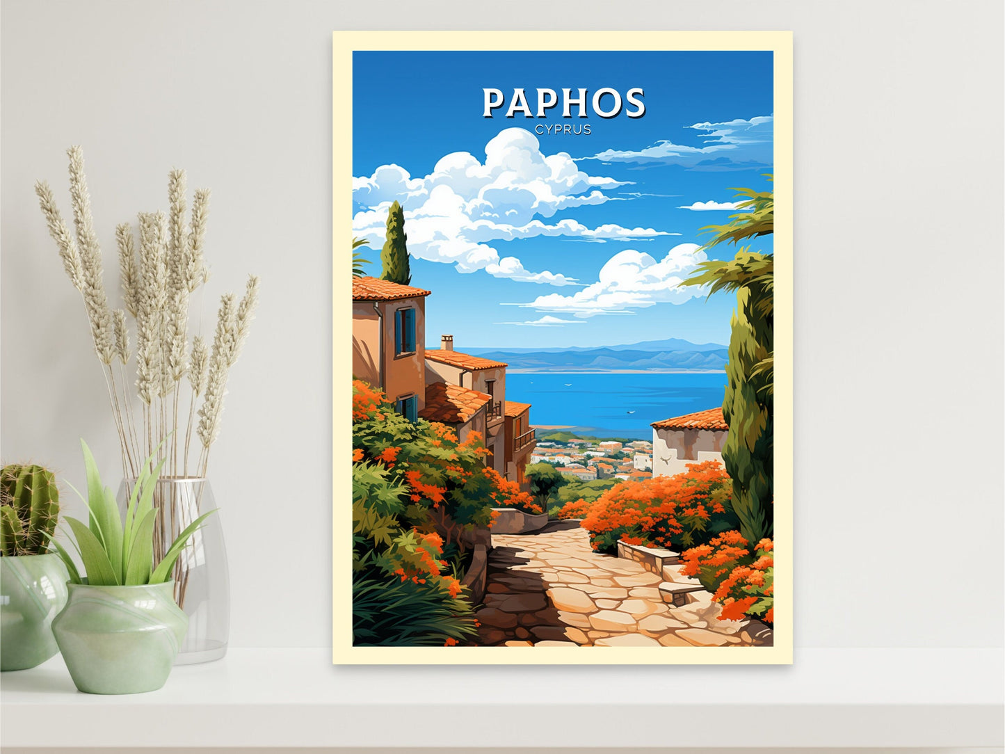 Paphos Travel Poster | Paphos Print | Paphos Wall Art | Paphos travel Print | Cyprus Illustration | Paphos Cyprus Home Decor | ID 505